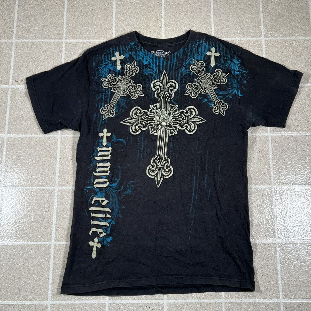 Other MMA Elite Shirt Mens Large Blue Black Cross Spellout Tee Y2K Size US L / EU 52-54 / 3 - 1 Thumbnail