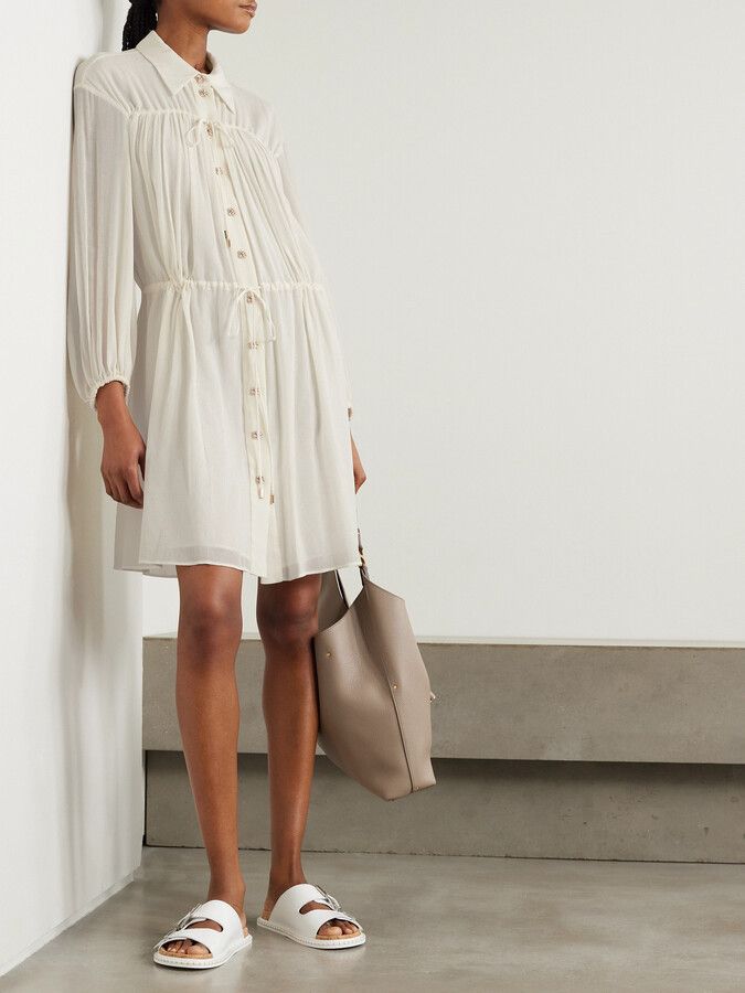Chloe oc11z0525 Tiered Embellished Crepon Mini Shirt Dress Size M / US 6-8 / IT 42-44 - 3 Thumbnail