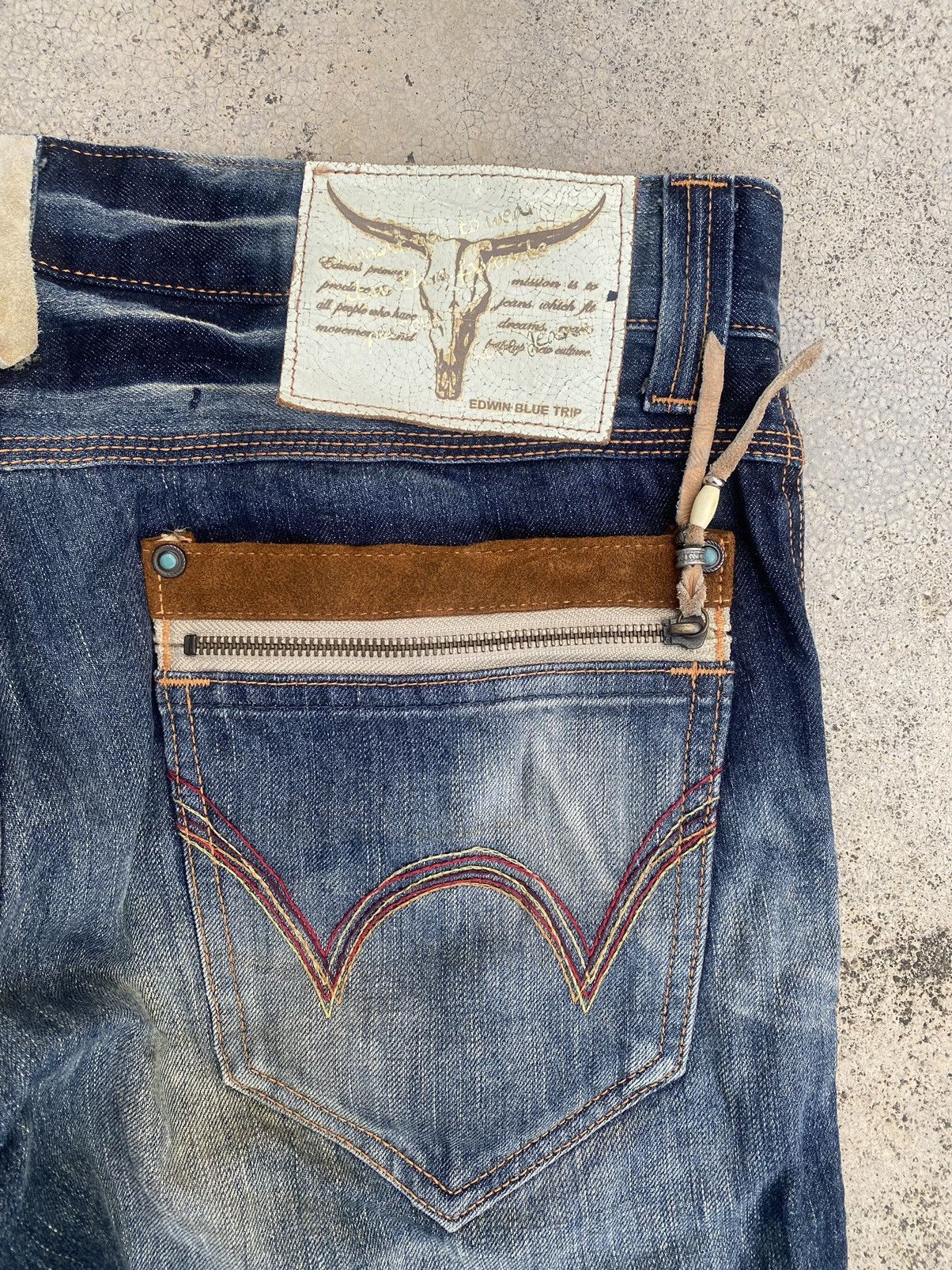 Edwin × Japanese Brand × Vintage Vintage y2k Edwin Blue Trip Faded Claw Mark Denim Jeans Size US 36 / EU 52 - 14 Thumbnail