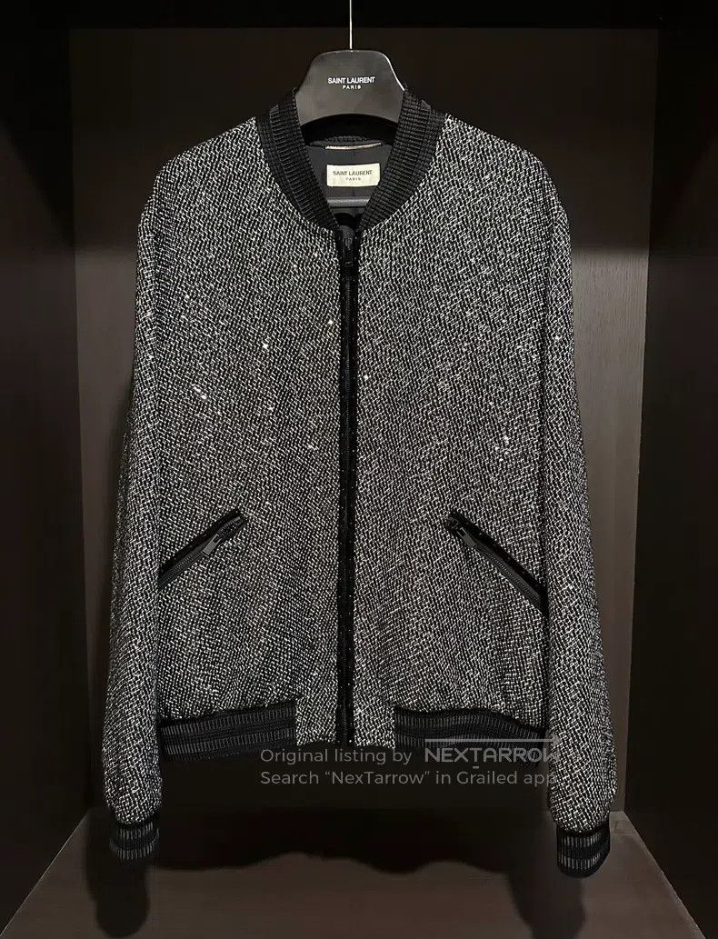 Saint Laurent Paris Saint Laurent Paris Gray Black Wool Sequin Jacket Size US L / EU 52-54 / 3 - 1 Thumbnail