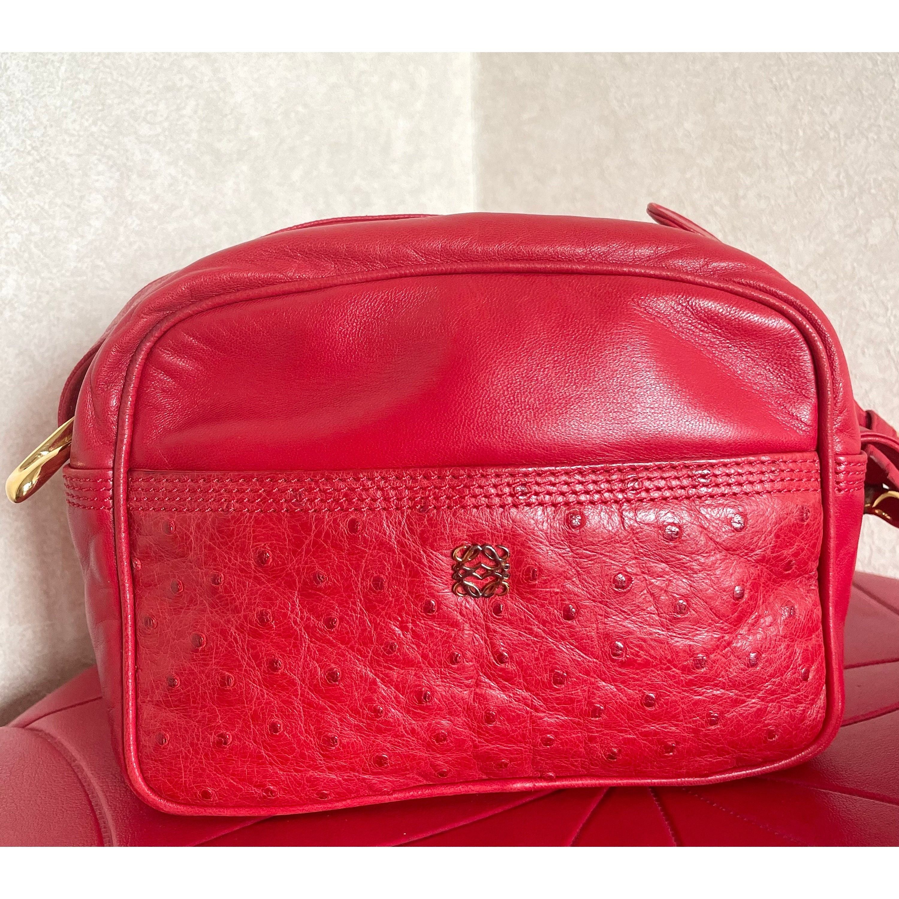 Loewe Vintage LOEWE red genuine ostrich and nappa leather bag Size ONE SIZE - 2 Thumbnail