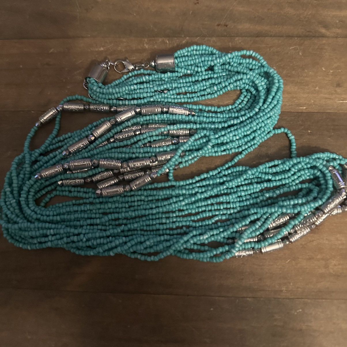 Other Long multi strand turquoise seed bead & silver bead necklace Size ONE SIZE - 3 Thumbnail