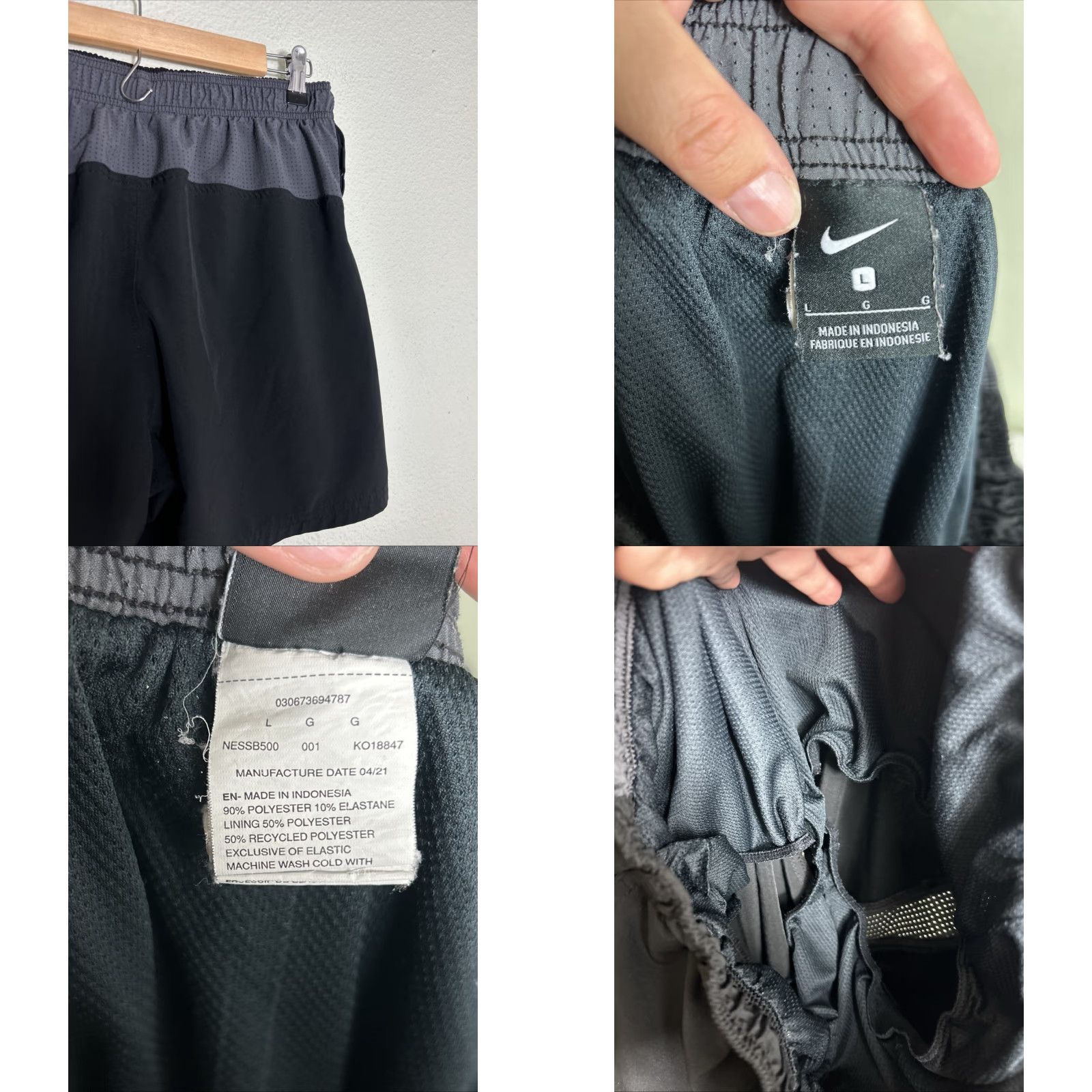 Nike Nike Lined Running Shorts Men’s Large Black Missing Drawstring 30x4.5 Size US 33 - 8 Thumbnail