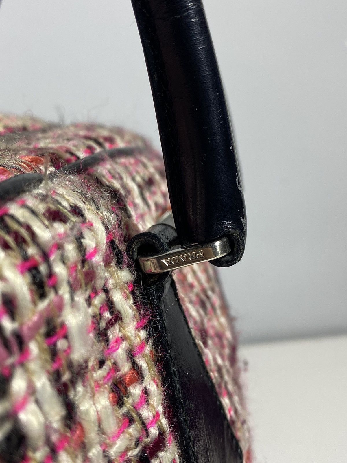 Prada Prada Boston Bag Triangle Logo Plate Tweed Size ONE SIZE - 11 Thumbnail