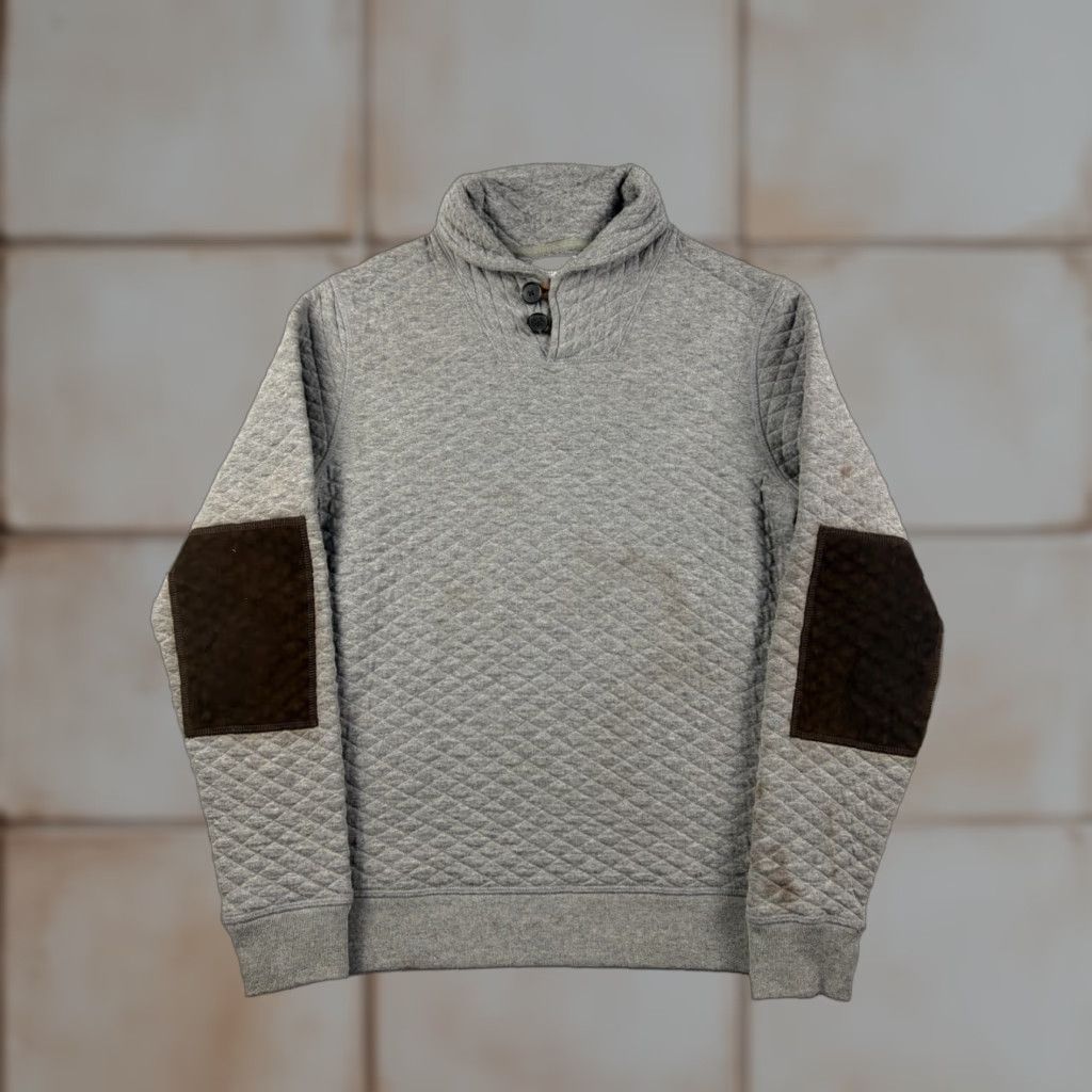 Billy Reid Billy Reid Sweater Men S Gray Henley Mock Neck Quilted Elbow Patch Cotton Knit Solid Tightly Knit Classic Knitwear Size US S / EU 44-46 / 1 - 1 Thumbnail