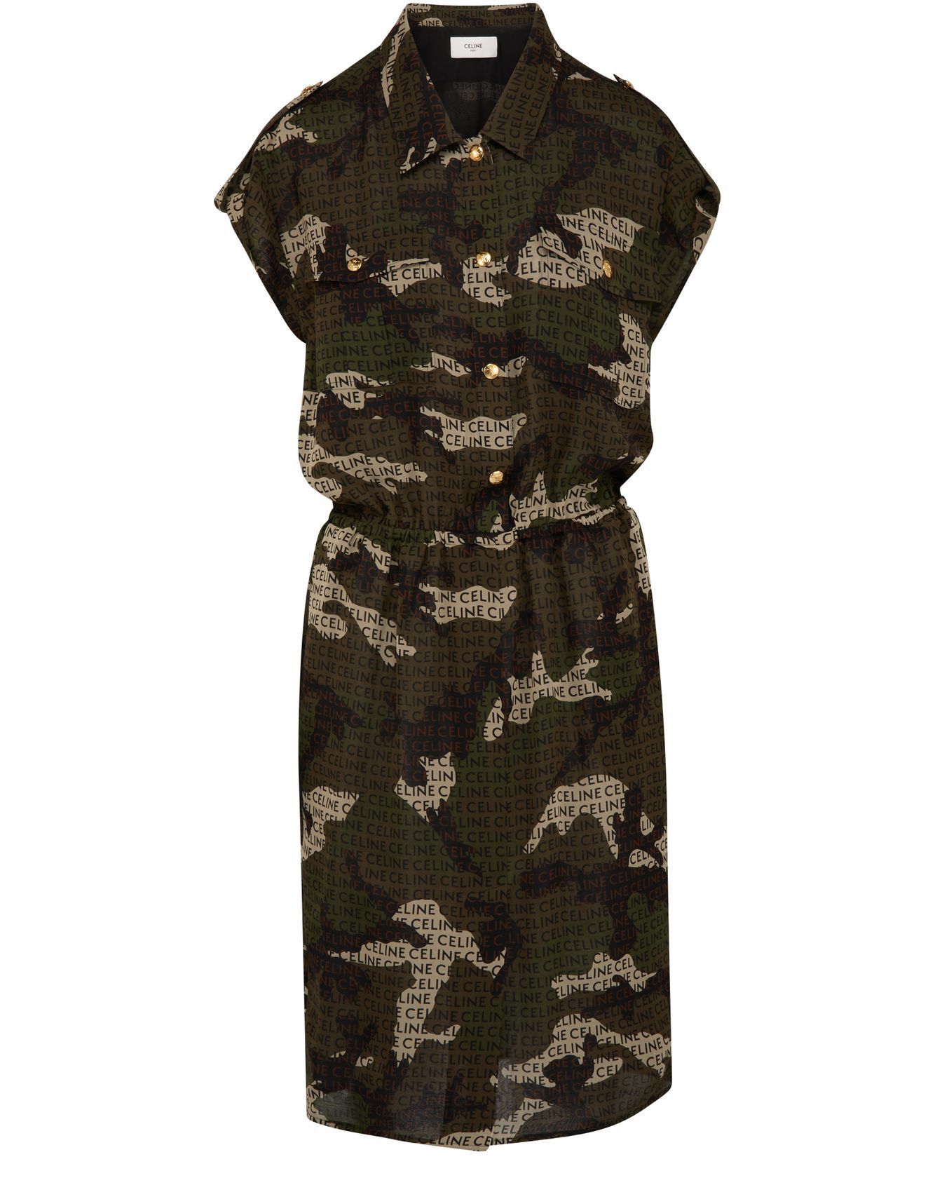 image of Celine O1W1Db10324 Shirt Dress In Camouflage, Women's (Size XL)