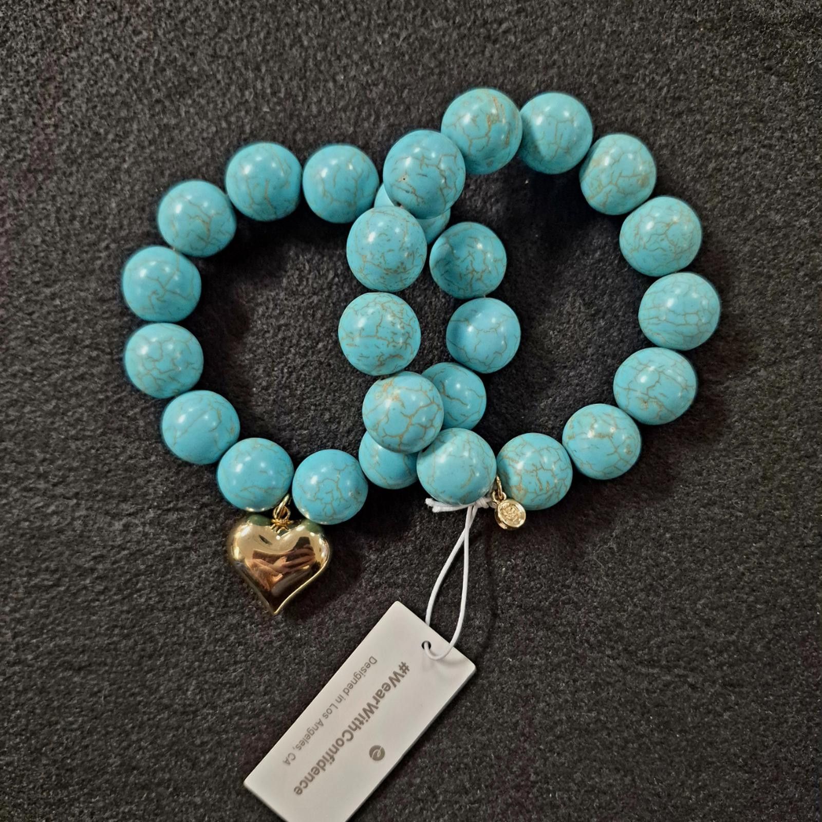 Other ETTIKA Turquoise and Gold Heart Beaded Elastic Bracelet Set Size ONE SIZE - 4 Thumbnail