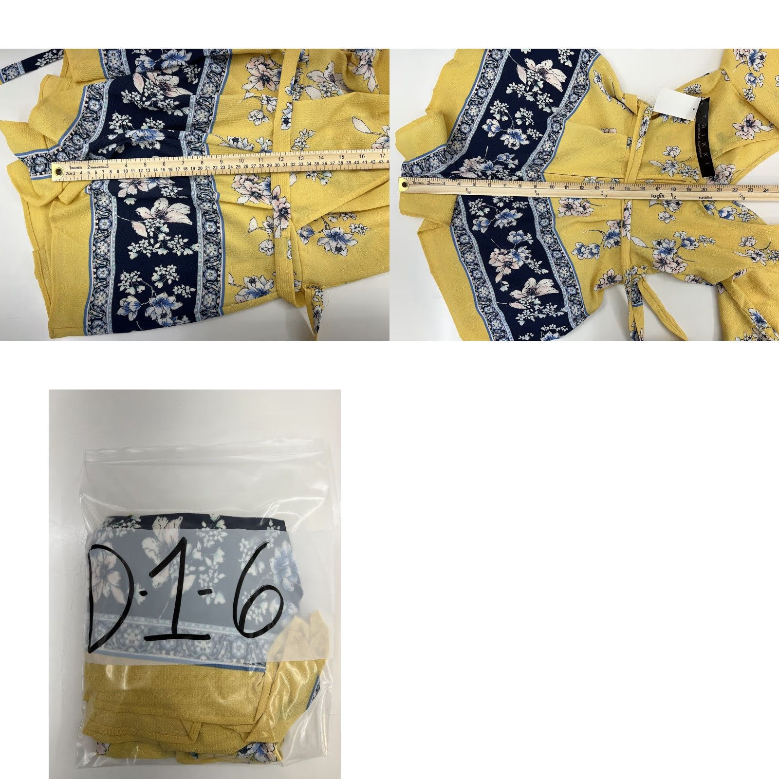 Vintage Trixxi Romper Short Sleeve Floral V-Neck Yellow Blue XS Women Size 26" / US 2 / IT 38 - 10 Thumbnail
