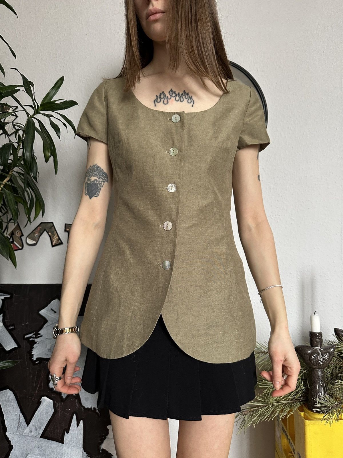 Japanese Brand × Vintage Silhouette Skinny Linen Button Up Vintage Blouse 00s Sade Size XS / US 0-2 / IT 36-38 - 3 Thumbnail
