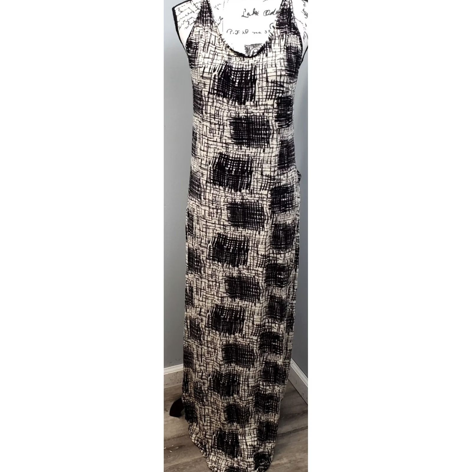 Vintage Josh Brody Maxi Dress Women L Black White Geometric Strappy Backless - Vintage? No Size L / US 10 / IT 46 - 2 Thumbnail
