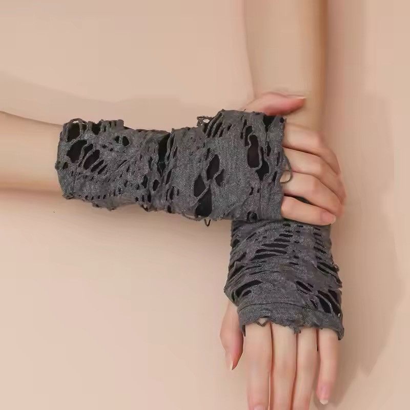 Vintage Unisex Gothic Black Fingerless Long Glove Size ONE SIZE - 4 Thumbnail
