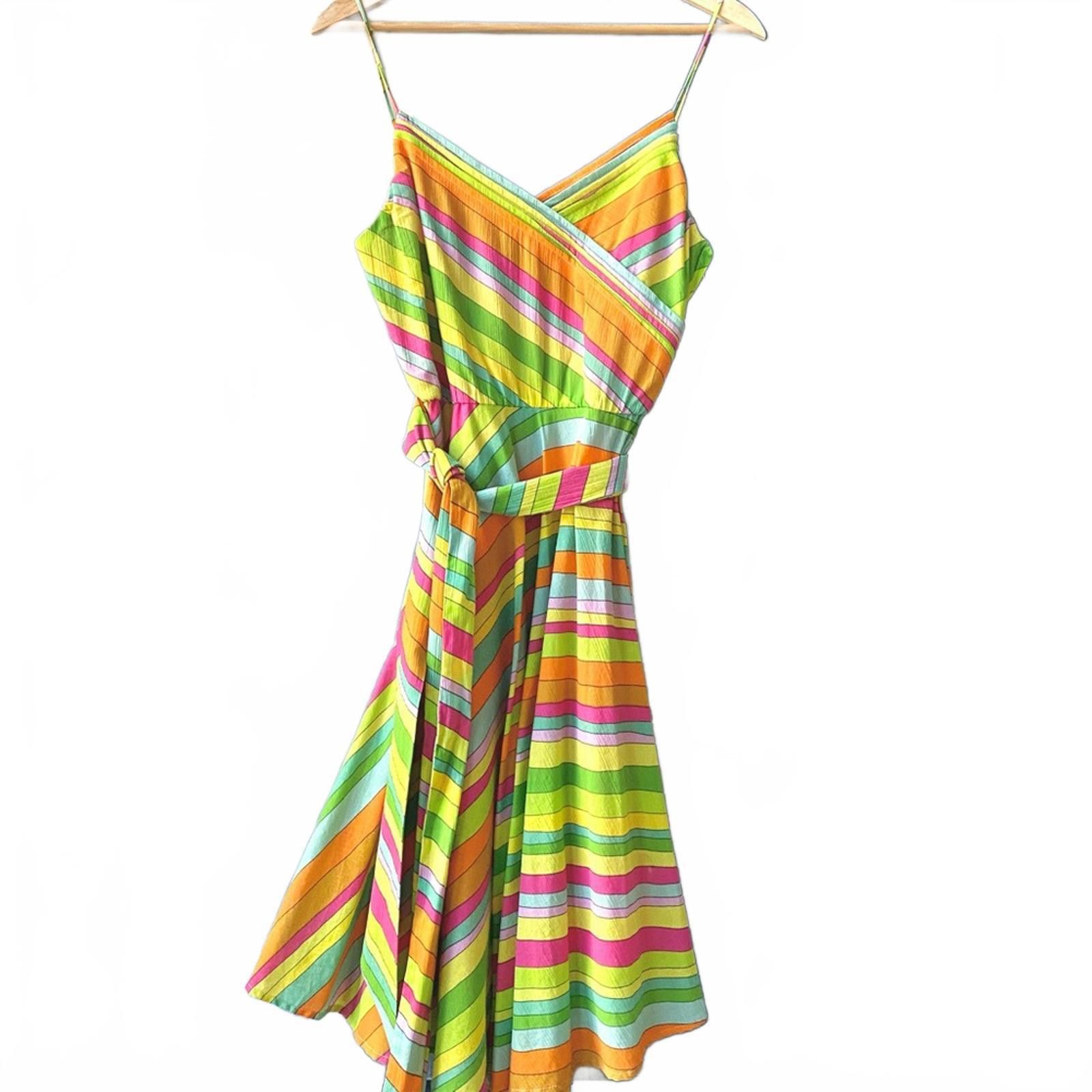 Marc Jacobs Silk Stripe Midi Dress Y2K Spaghetti Strap Sz 4 in Yellow, Women's