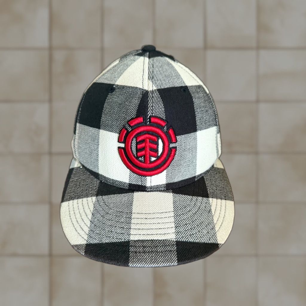 Element VINTAGE Element Skateboards Plaid Flex Fit Hap Cap 90s Baseball Cap Men One Size White Black Mens 90s Cap Size ONE SIZE - 1 Thumbnail
