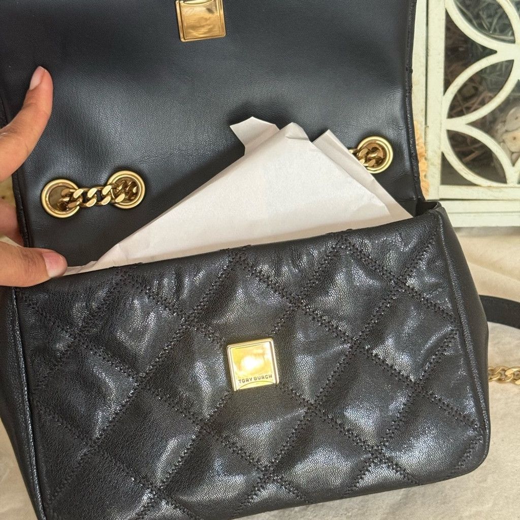 Tory Burch 595+! New Tory Burch Willa Black Diamond Quilted With Gold H Size ONE SIZE - 5 Thumbnail