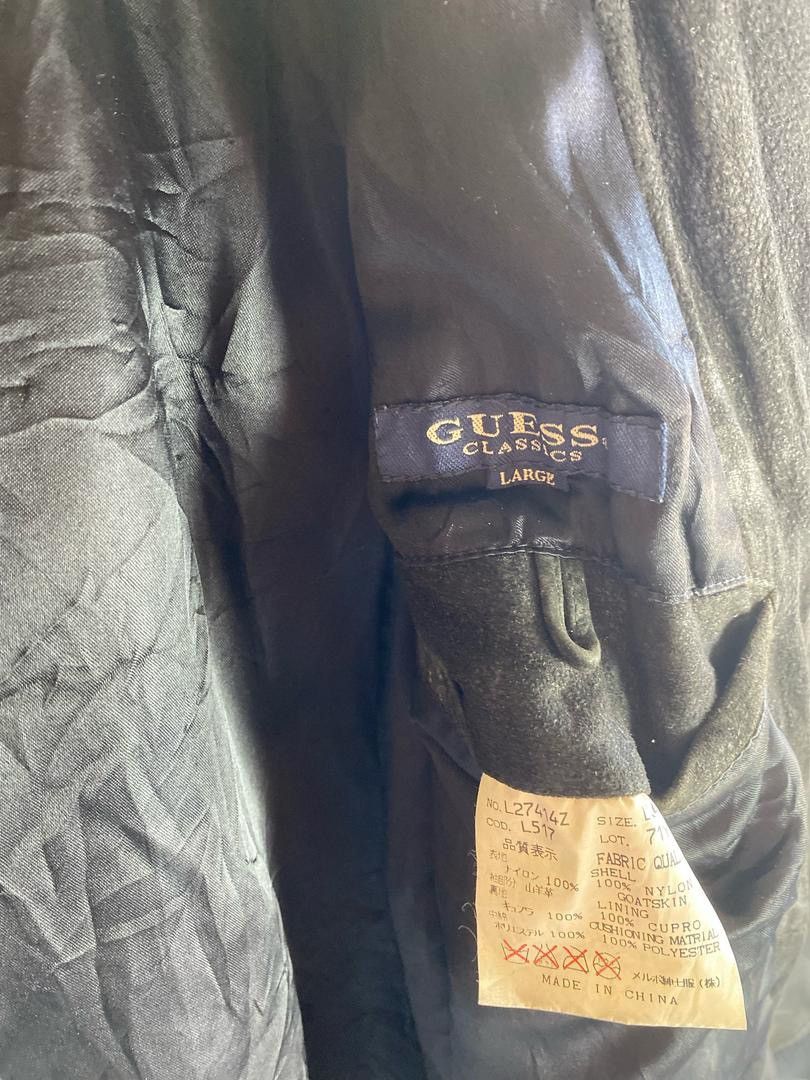 Guess × Vintage 90s rare GUESS goatskin sleeve snap button varsity jacket Size US L / EU 52-54 / 3 - 7 Thumbnail