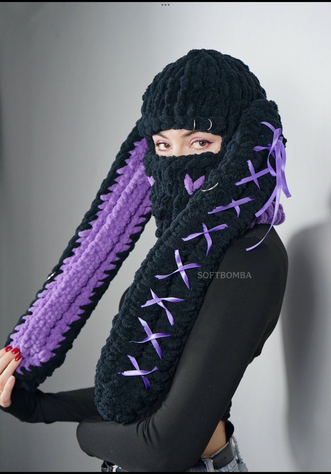 Handmade Bunny balaclava with ears . Pink beanie bunny. Ski mask Size ONE SIZE - 2 Thumbnail