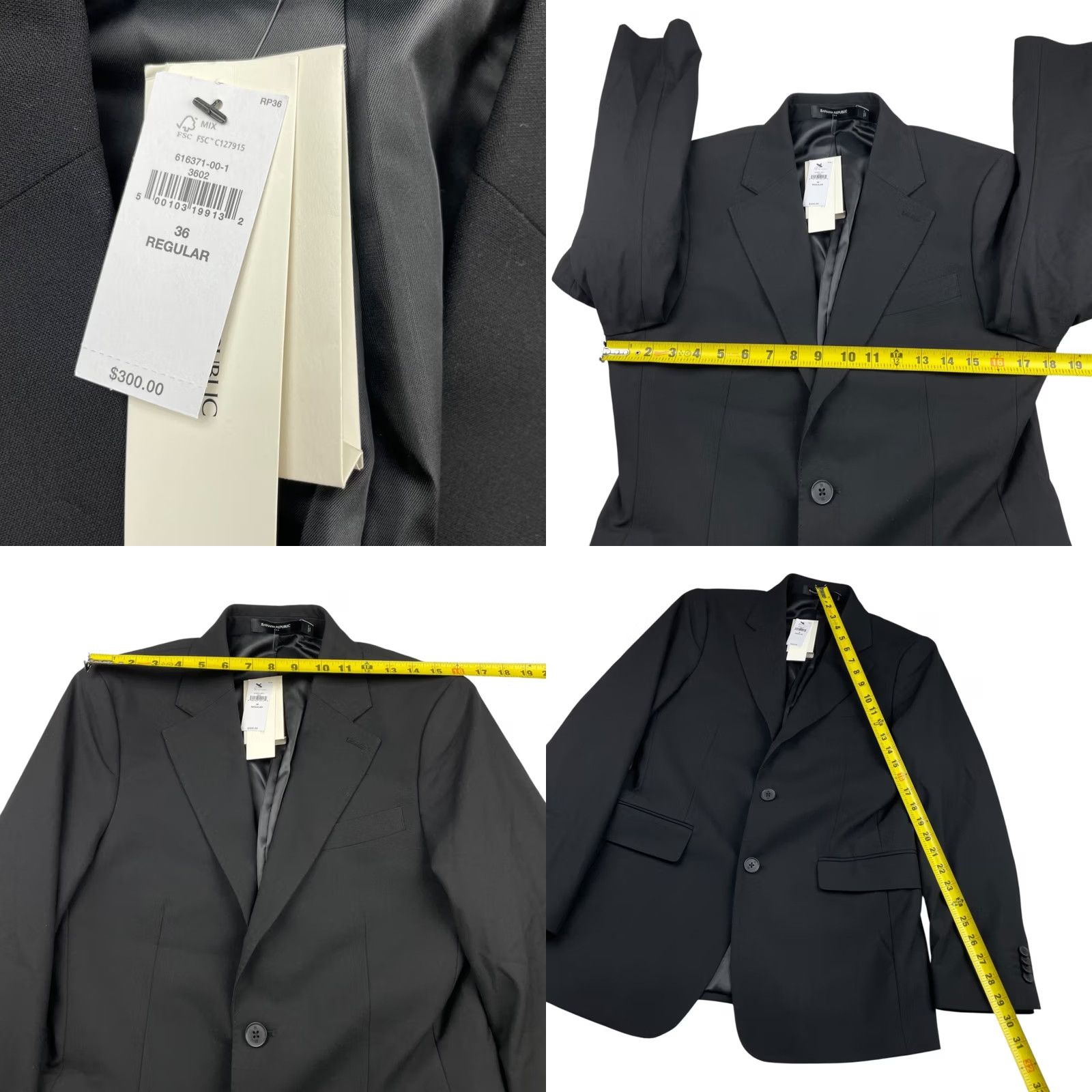Banana Republic Banana Republic Blazer 2-Button Single-Breasted Black 36R Regular Tailored Fit Men’s Blazer Jacket Size 36R - 9 Thumbnail