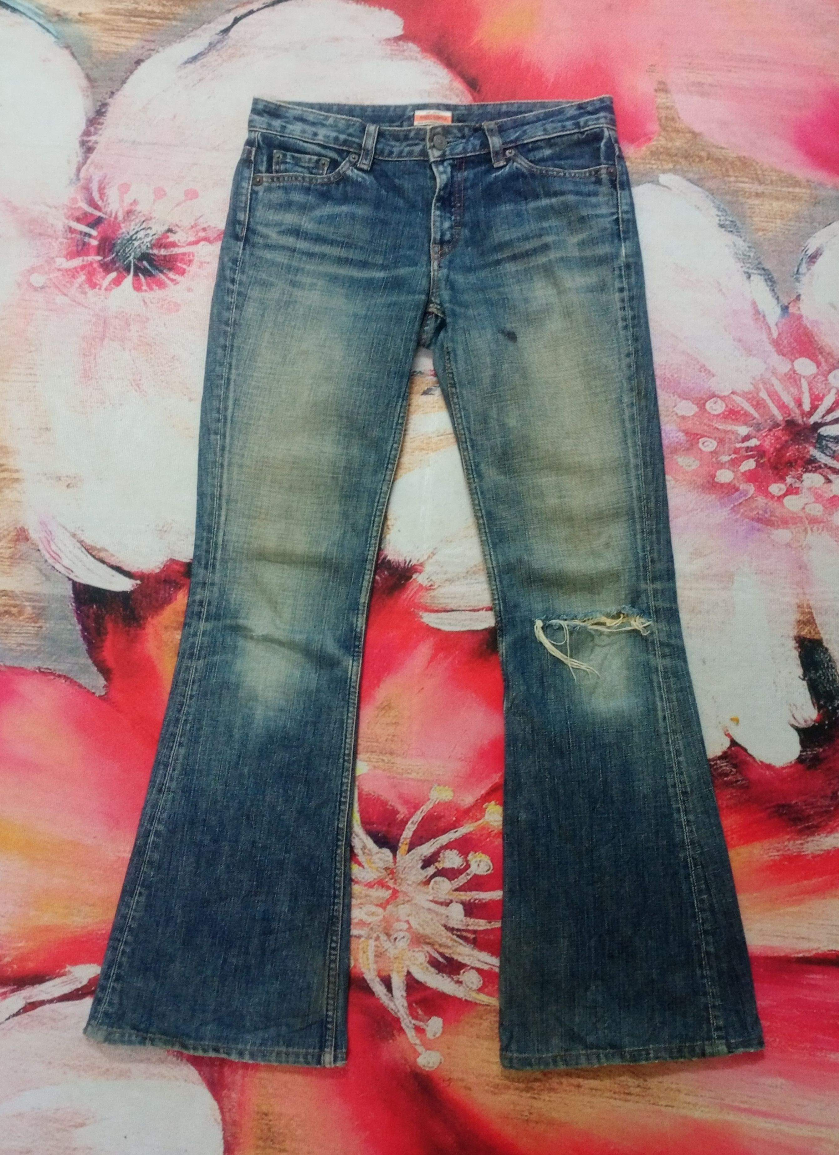If Six Was Nine Rare Flare Jeans Sweet Camel Distressed Boot Cut Size 31" - 2 Thumbnail