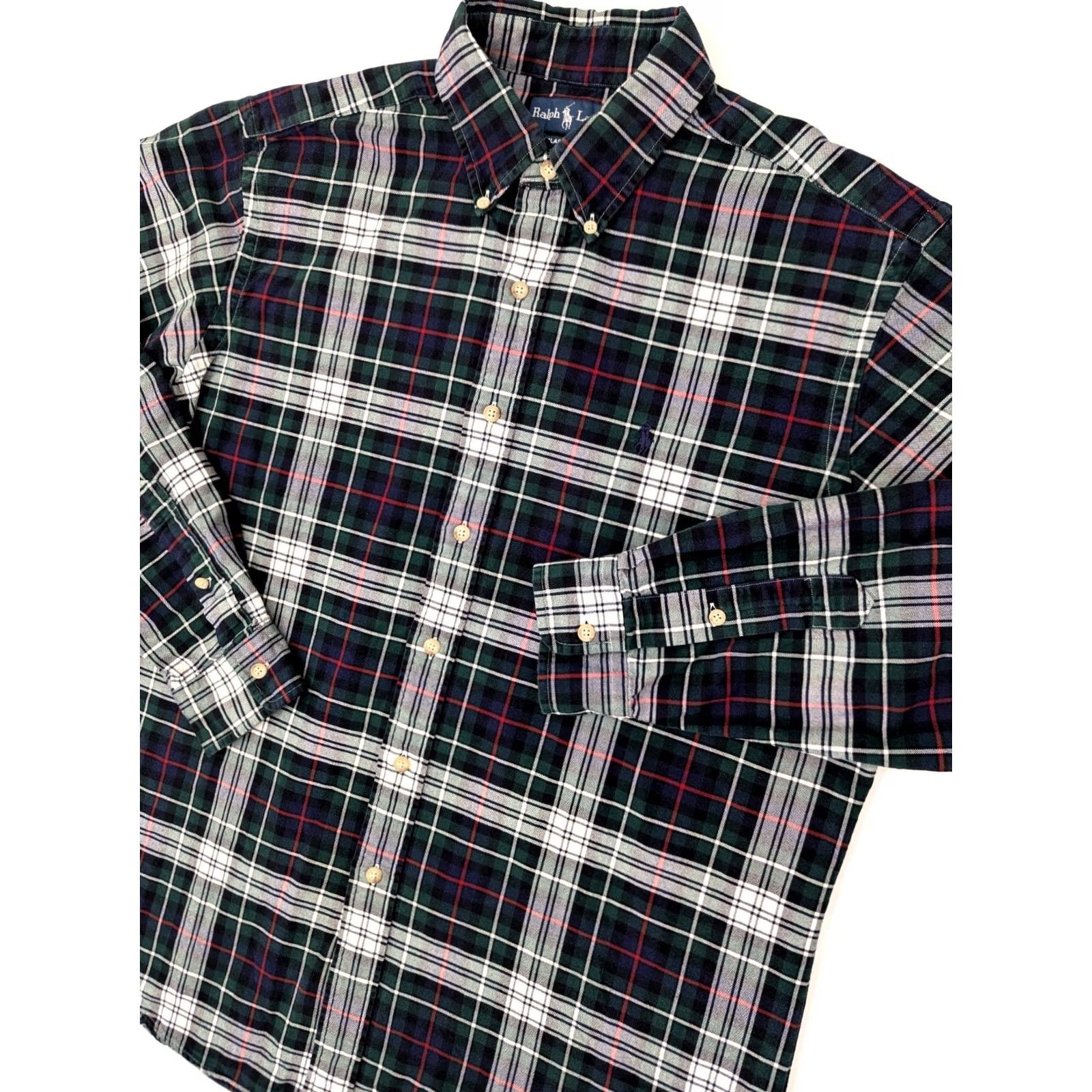 Polo Ralph Lauren Polo Ralph Lauren Shirt Men L Plaid Flannel Button-Down Collar Classic Fit Green Cotton EUC Size US L / EU 52-54 / 3 - 2 Thumbnail