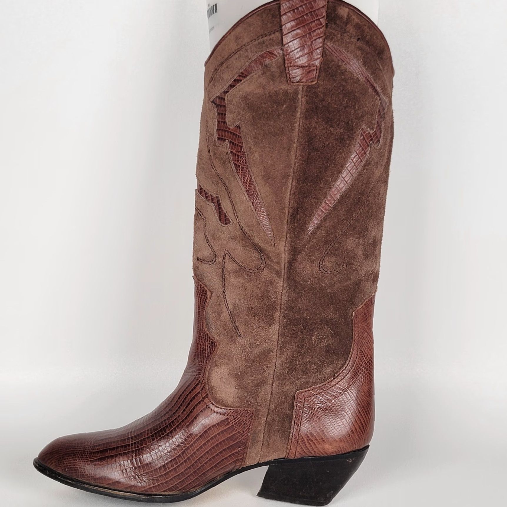 Vintage VINTAGE Unbranded Women's Western Boots Toe Cap Brown Suede Leather 6.5 Pointed Toe Casual Women’s Shoes Block Heel Shoes Size ONE SIZE - 3 Thumbnail