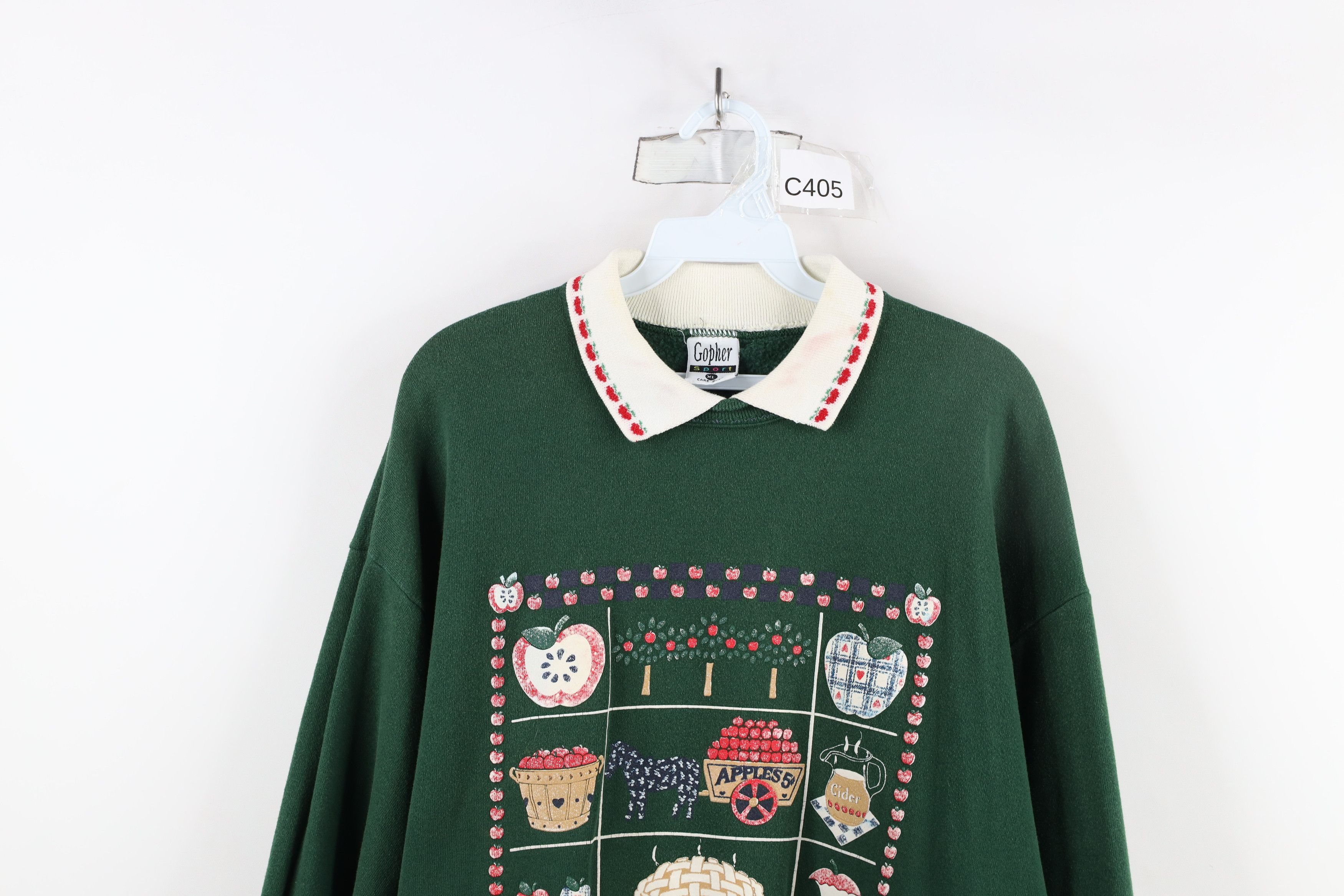 Vintage Vintage 90s Country Farmhouse Apple Collared Sweatshirt USA Size XL / US 12-14 / IT 48-50 - 2 Thumbnail
