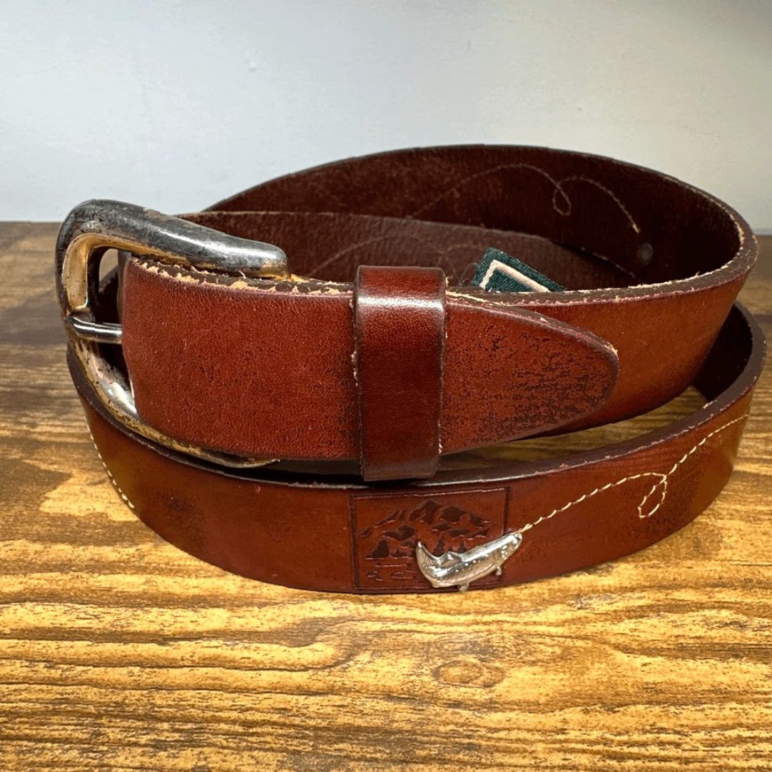 VINTAGE Cole Haan Belt Mens 42 Brown Leather Brass Buckle  display picture 1
