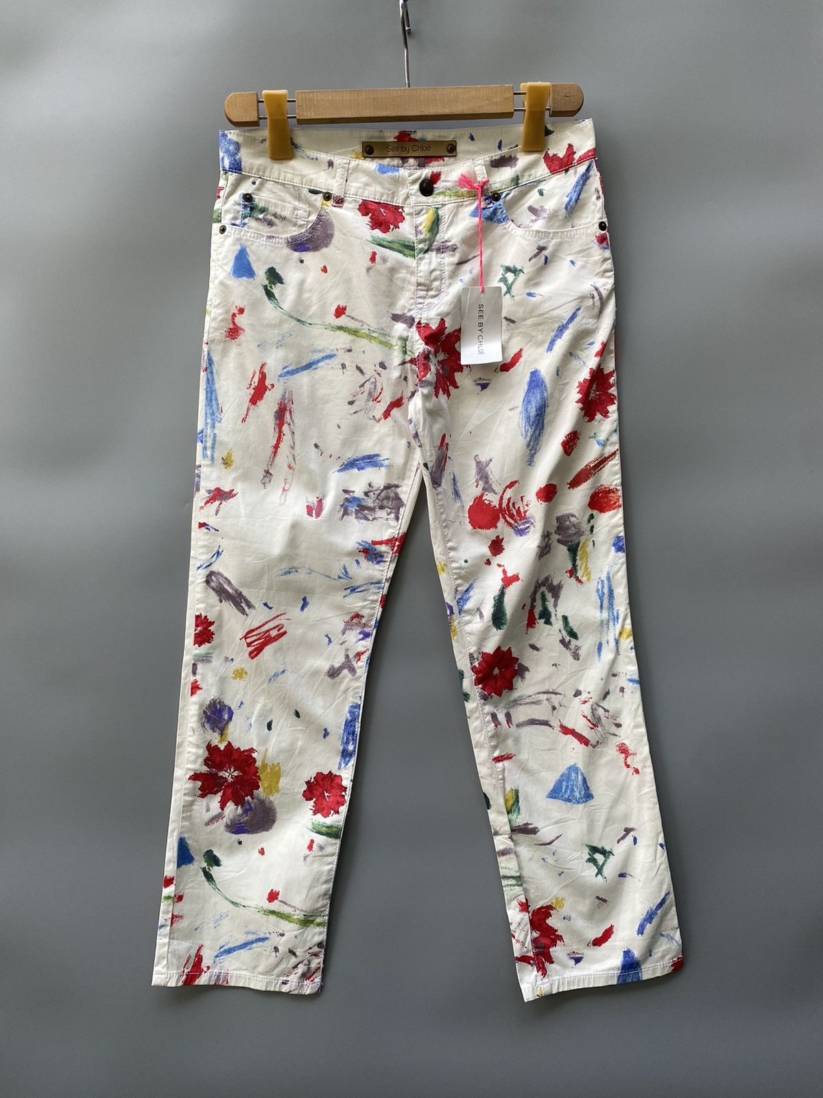 Chloe × Phoebe Philo × See by Chloe AW 2005- See by Chloe - Phoebe Philo Era- Floral Paint Pants Size 28" / US 6 / IT 42 - 1 Thumbnail