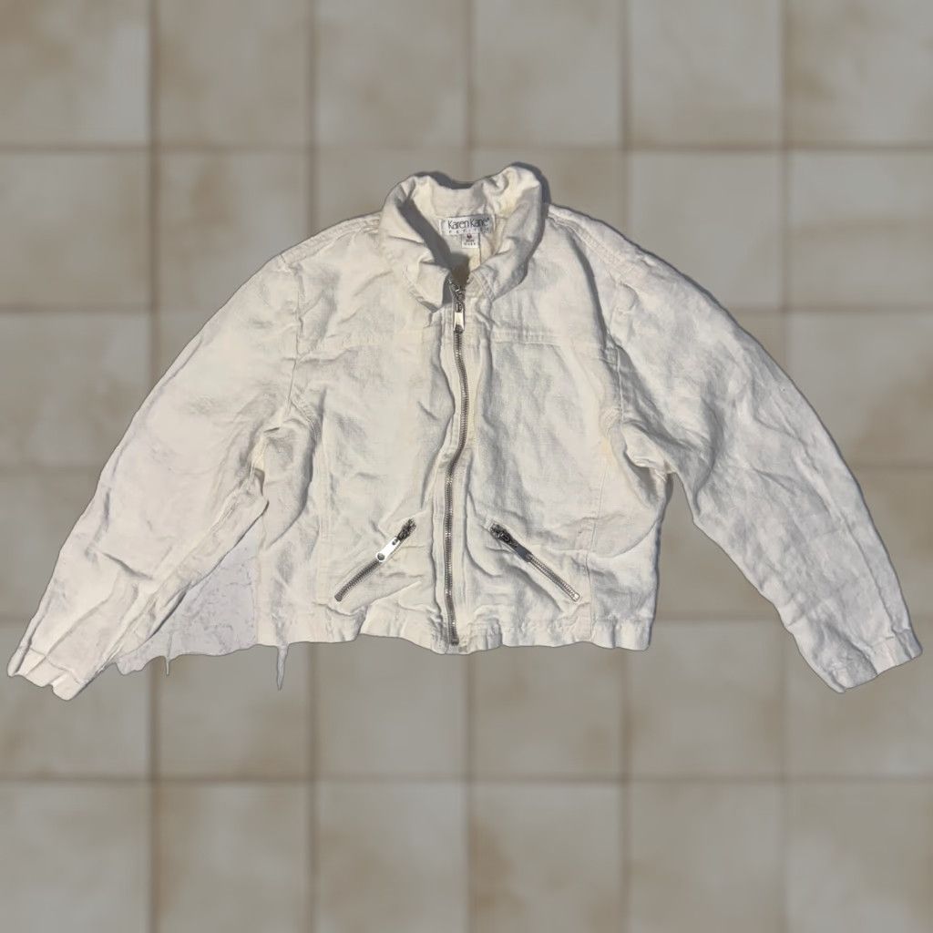 Vintage Karen Kane Women Jacket Short White Linen Cotton Nautical Pockets Spring Business PM Petite Ladies Womens Size M / US 6-8 / IT 42-44 - 1 Thumbnail