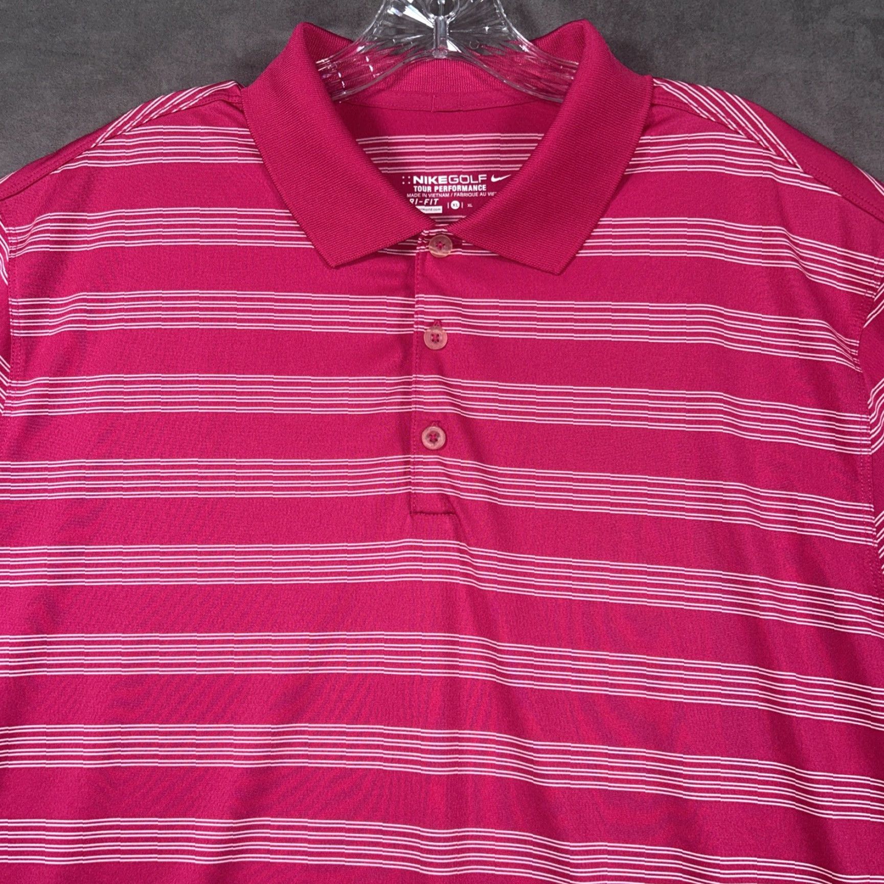 Nike Nike Tour Performance Polo Shirt Mens XL Pink White Striped Dri-Fit Golf Shirt Size US XL / EU 56 / 4 - 2 Thumbnail