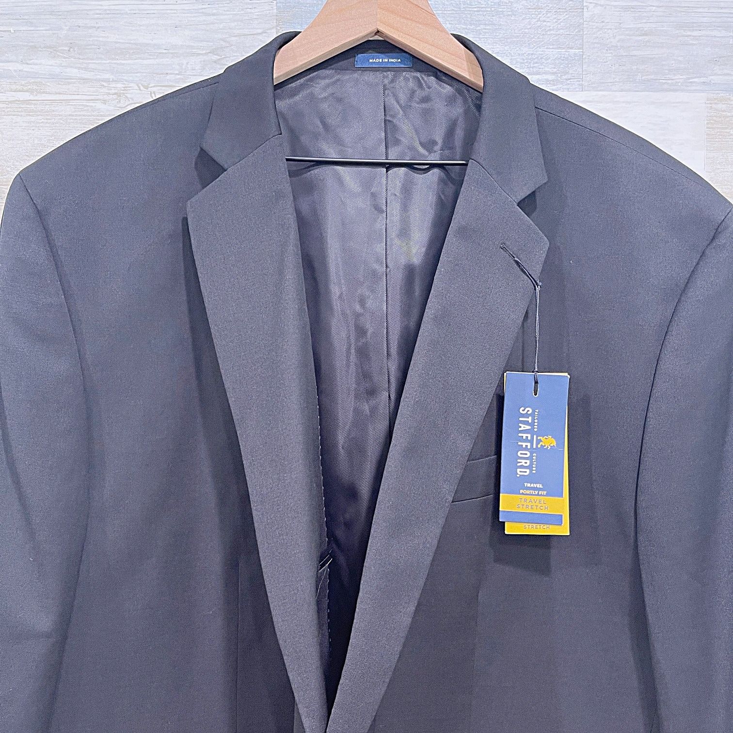 Stafford Stafford Stretch Travel Suit Separate Jacket Black 52 Portly Size 52R - 2 Thumbnail