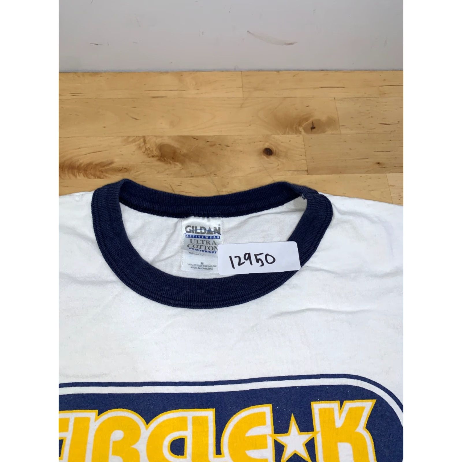 Gildan VINTAGE Gildan T-Shirt Men M White Circle L Ringer Shirt Logo Short Sleeve Crew Neck 12950 Size US M / EU 48-50 / 2 - 2 Thumbnail