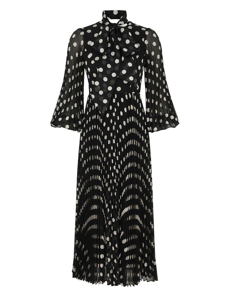 Zimmermann oc11z0226 Pussybow Midi Dress In Black/White Size M / US 6-8 / IT 42-44 - 1 Thumbnail