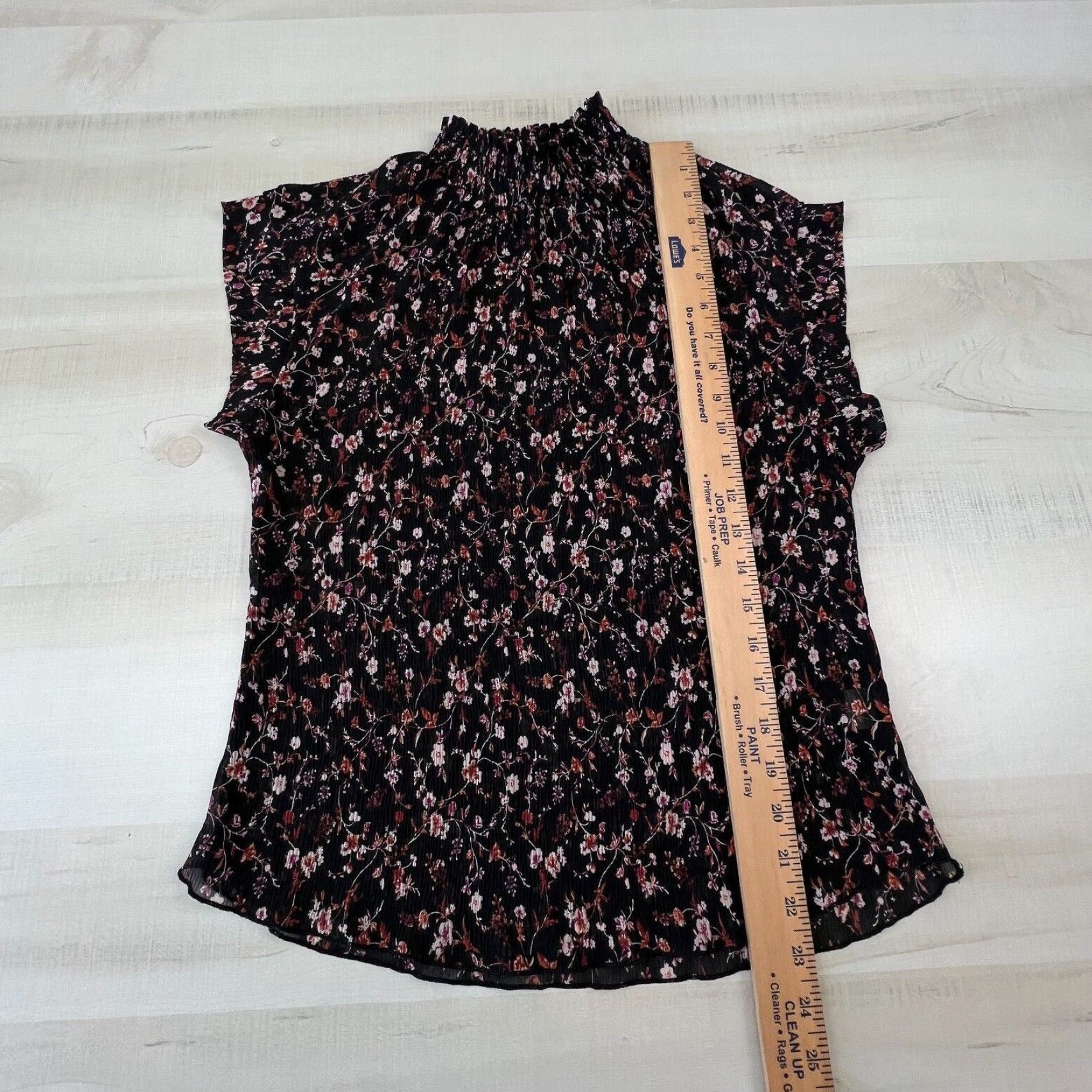 Vintage Monteau Womens Black Floral High Neck Short Sleeve Pleated Blouse Medium Size M / US 6-8 / IT 42-44 - 6 Thumbnail