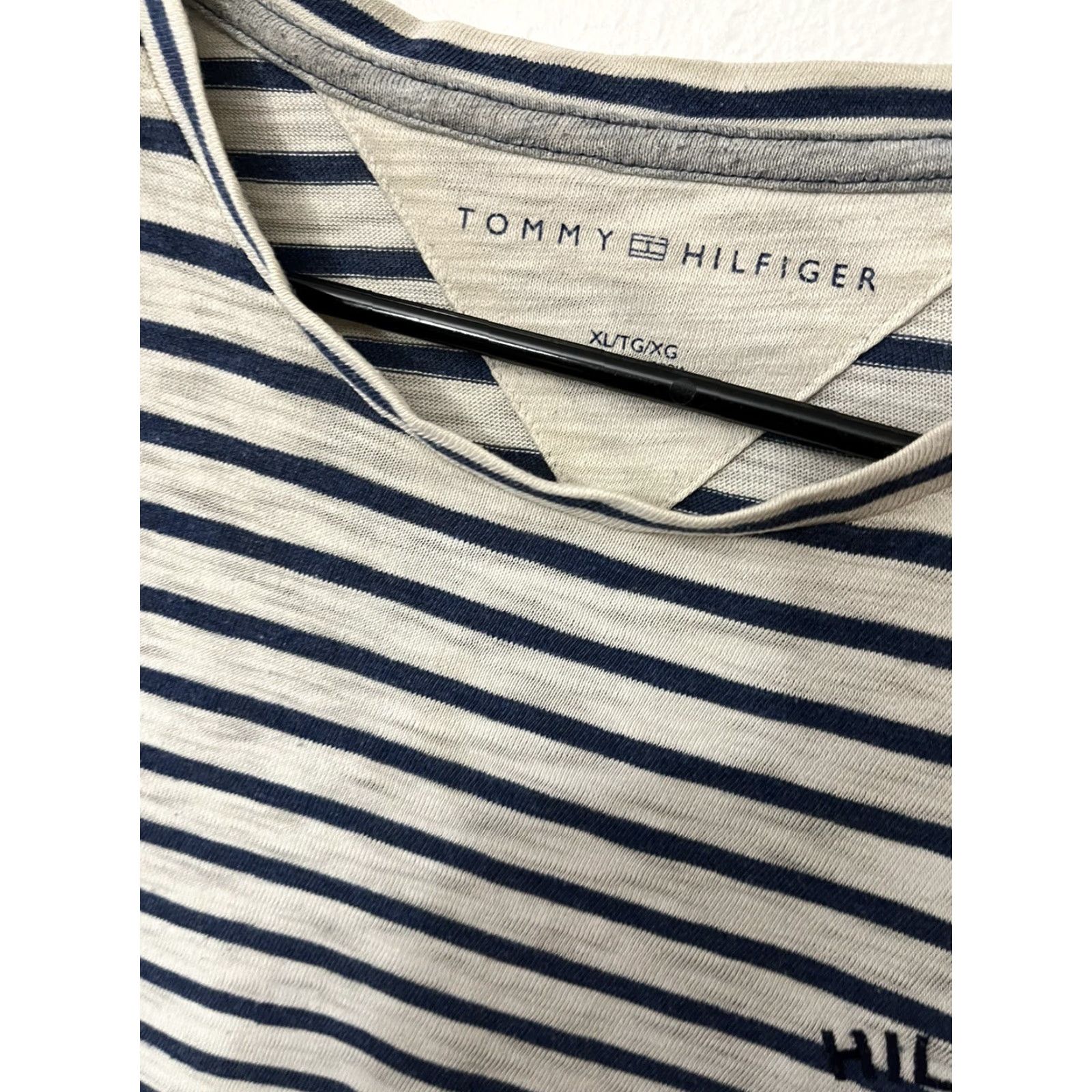 Tommy Hilfiger Tommy Hilfiger Shirt Men XL Blue Beige Striped Cotton Short Sleeve Crew Neck Logo Nautical 90s Sportswear Mens Size US 36 / EU 52 - 3 Thumbnail