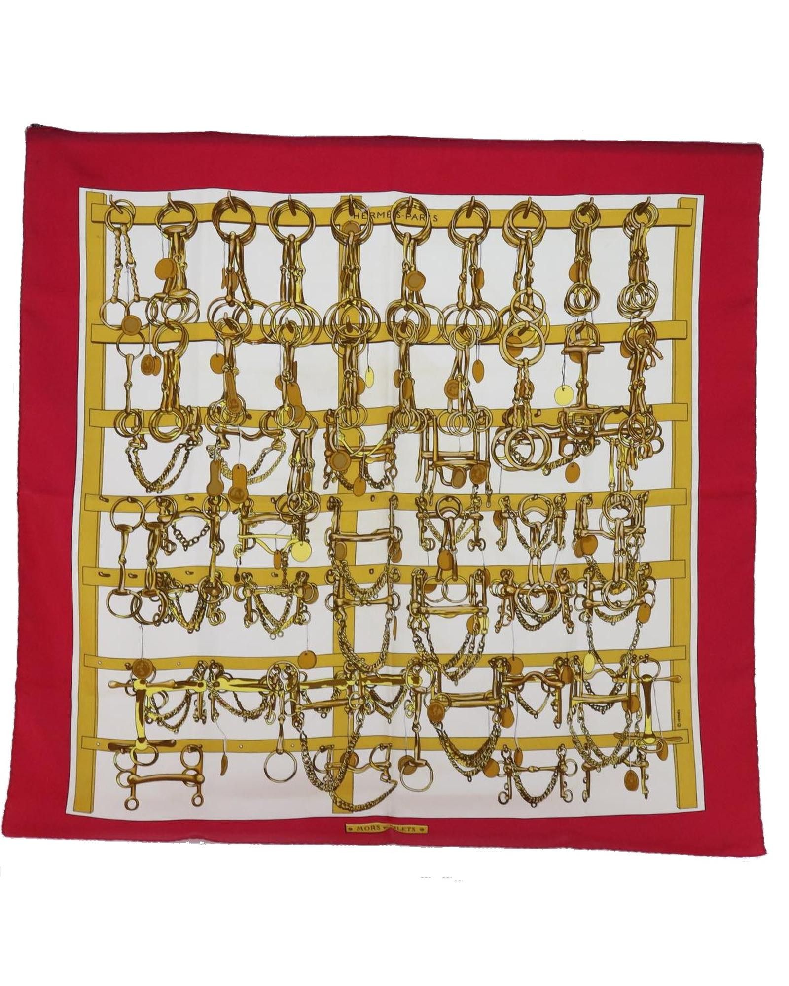 image of Silk Red Scarf With Mors&filets Design - Authentic Hermes, Women's