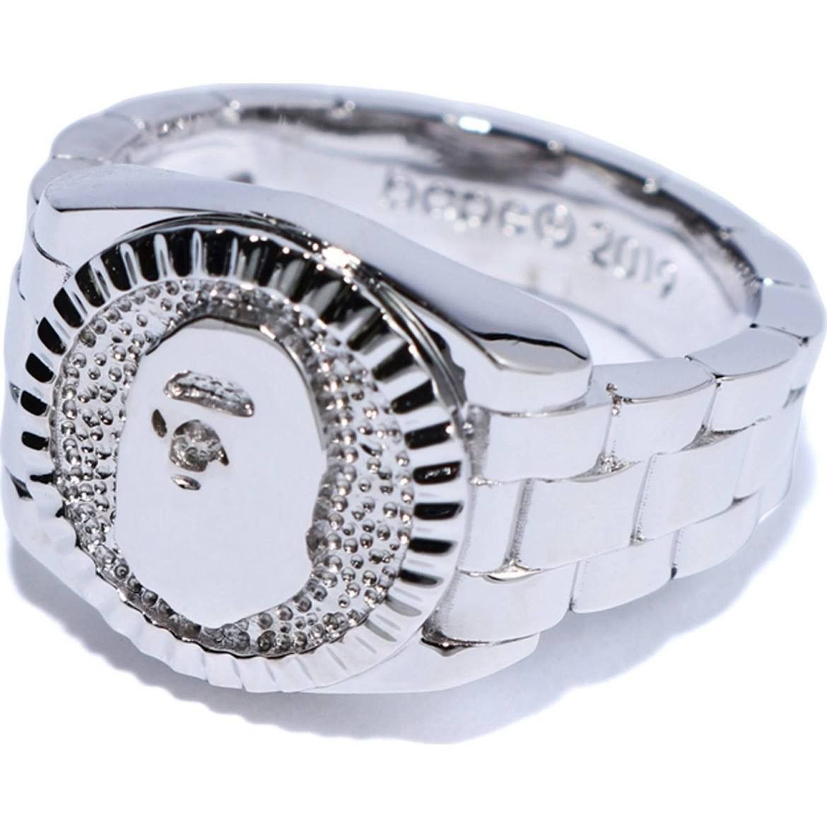image of Bape Ape Head Ring (L) in Silver, Men's