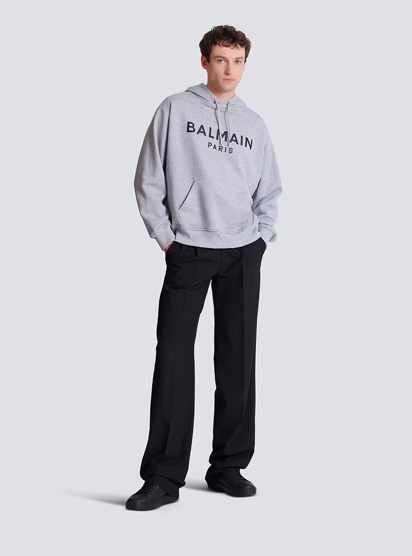 Balmain o1s1wg110126 Printed Cotton Hoodie in Grey Size US L / EU 52-54 / 3 - 3 Thumbnail