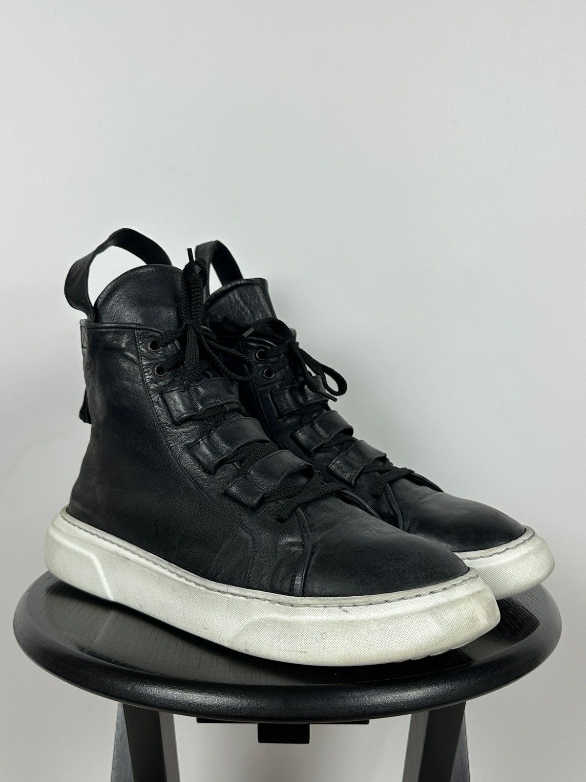 Masnada Masnada Black Leather Hi Top Sneakers Size US 12 / EU 45 - 11 Thumbnail