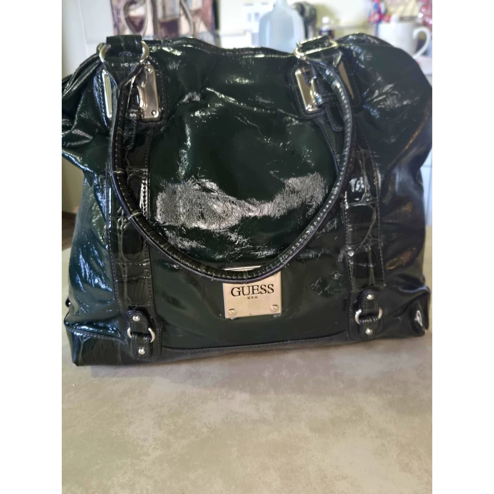 Guess Guess dark green croc print large shoulder bag Size ONE SIZE - 1 Thumbnail