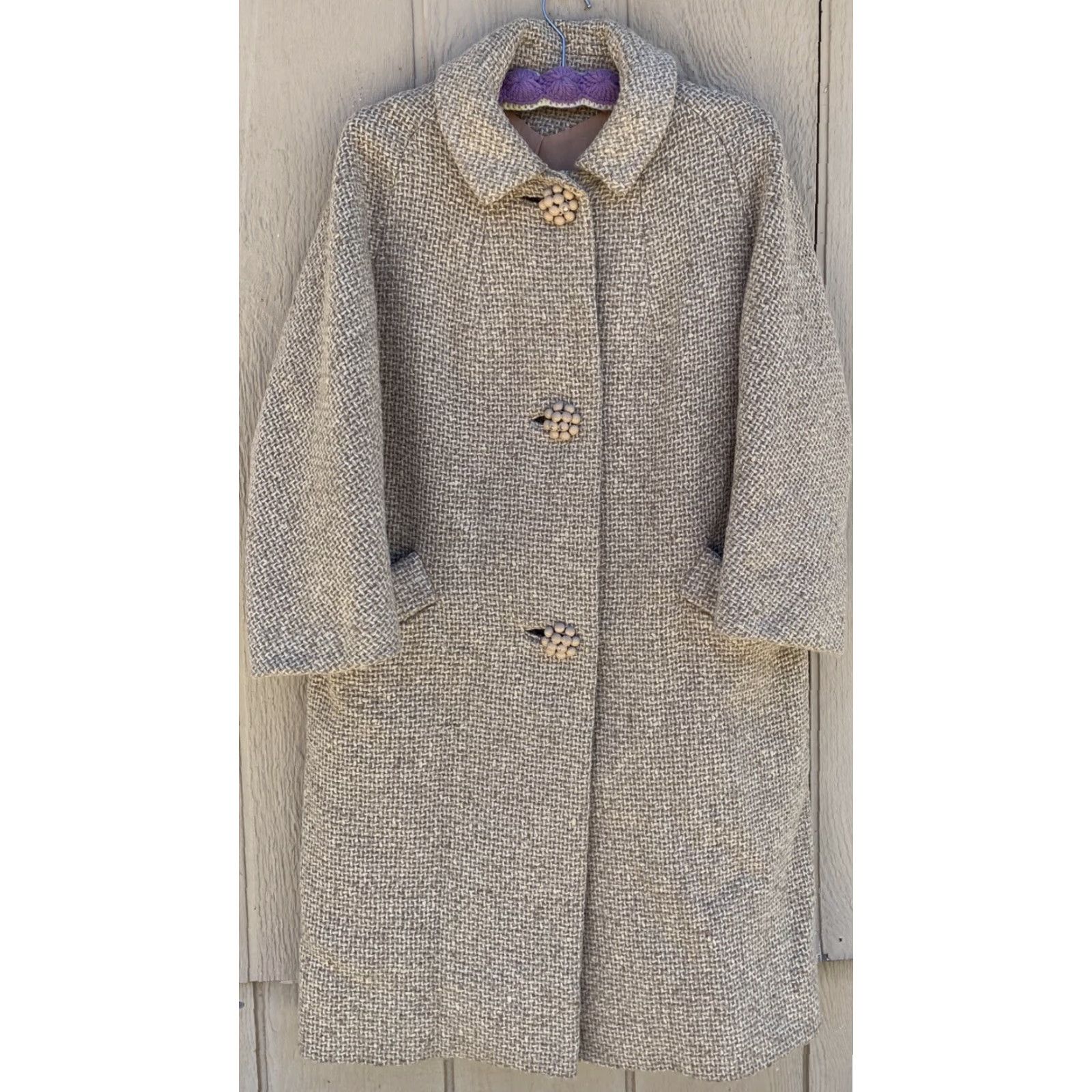 Vintage VINTAGE Union Label 1950s Coat Ladies Wool Tweed M/L Beige Rockabilly USA" Size M / US 6-8 / IT 42-44 - 3 Thumbnail
