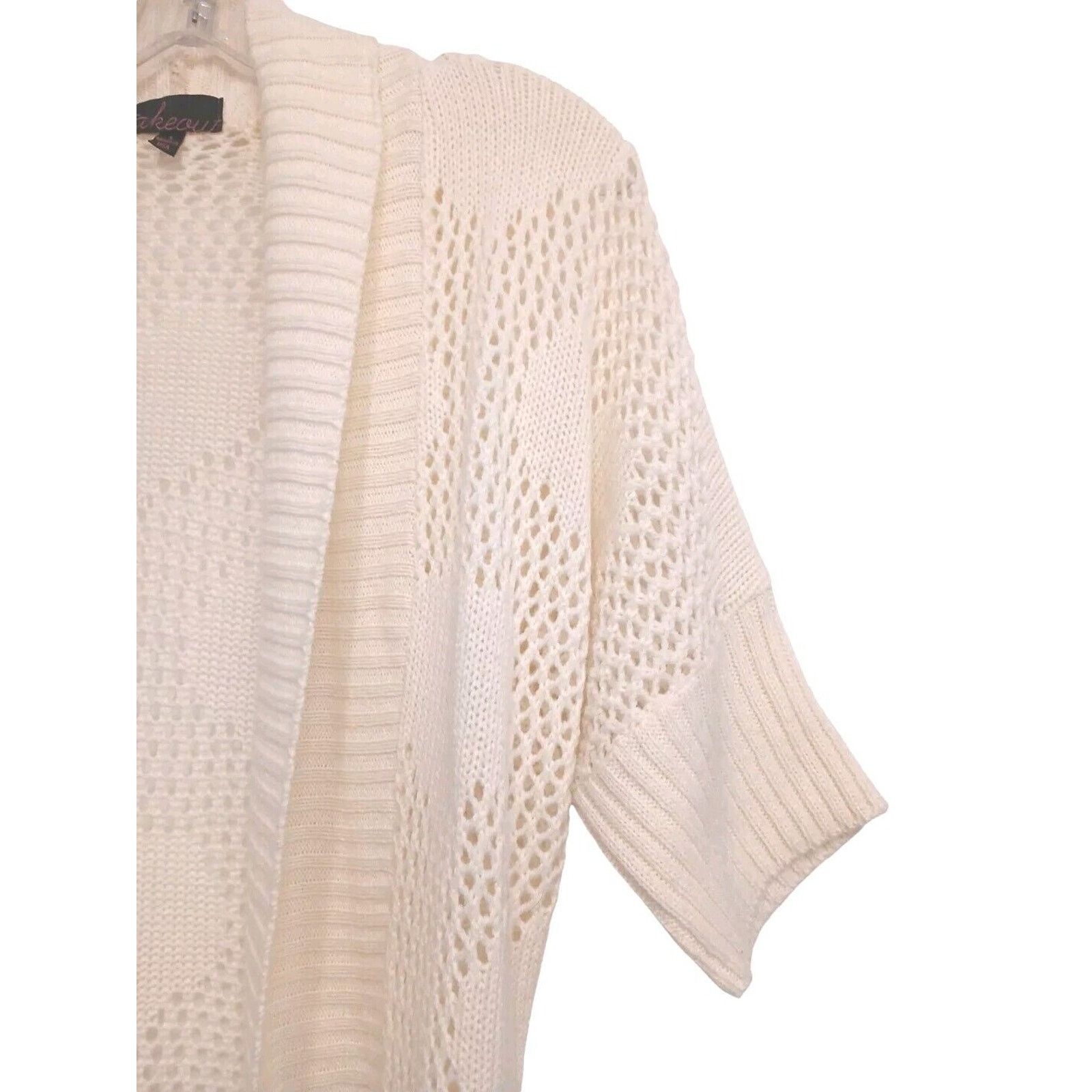 Other Takeout HEART Knit Cardigan Sz M Ivory Open Weave Bohemian Size M / US 6-8 / IT 42-44 - 5 Thumbnail