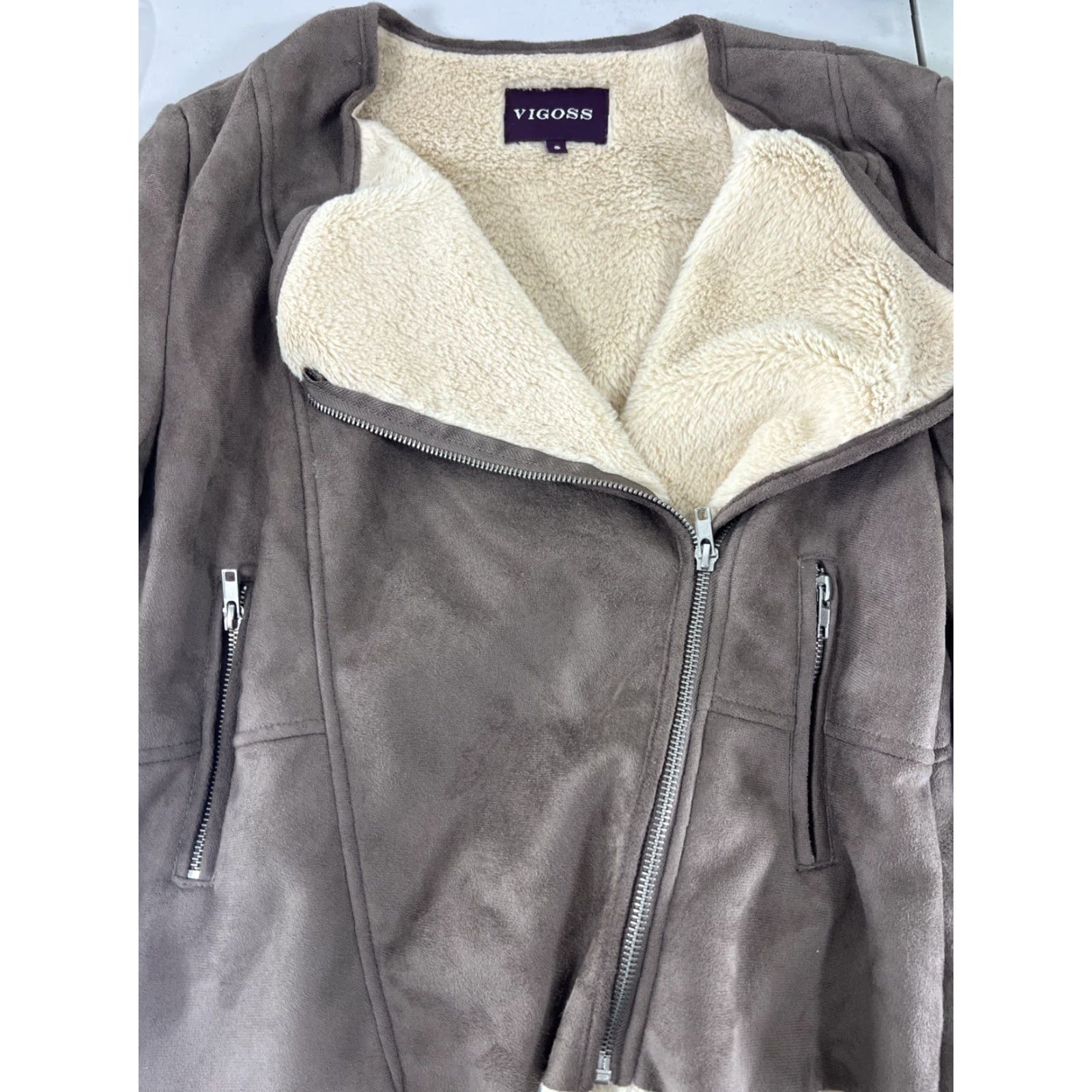 Vintage Vigoss Brown Faux Fur Lined Long Sleeve Asymmetric Zip Women's Jacket Small Size S / US 4 / IT 40 - 3 Thumbnail