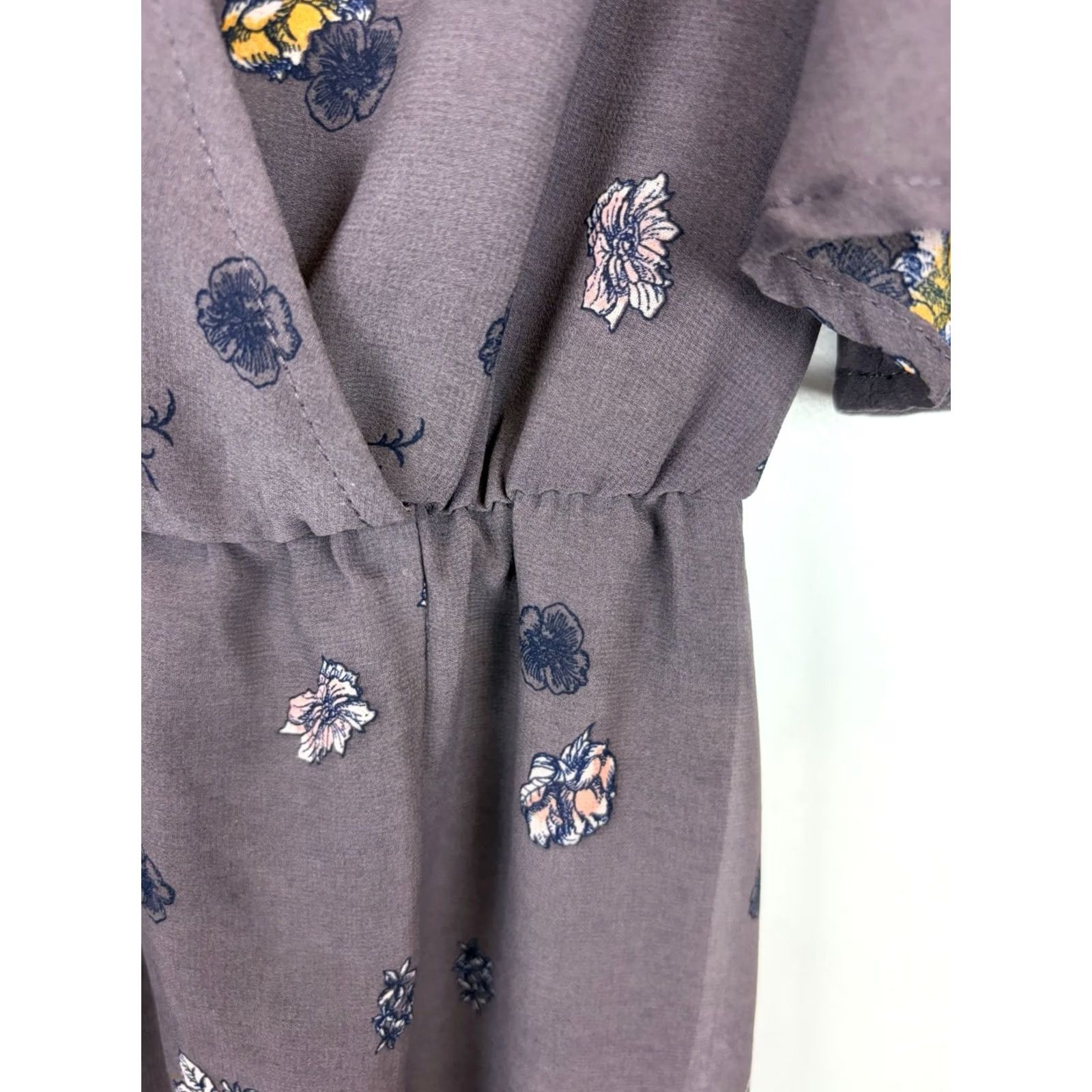 Vintage Xiliration Floral Midi Dress Womens M Gray Sleeveless V-Neck Chiffon Beaded Ruffle Sheath Size M / US 6-8 / IT 42-44 - 5 Thumbnail
