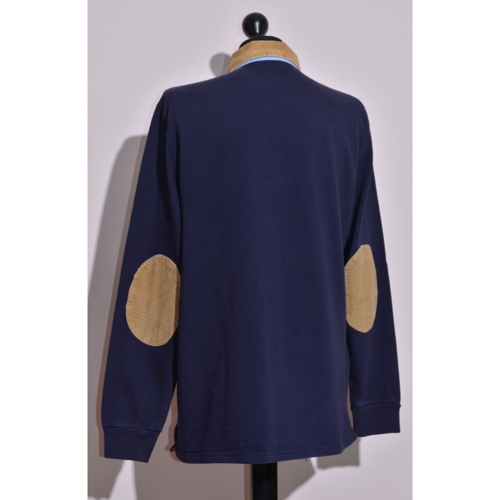 Vintage Polo Jeans Co Rugby Jumper Men’s L Navy Blue Corduroy Collar Elbow Patch Vintage Size US L / EU 52-54 / 3 - 6 Thumbnail