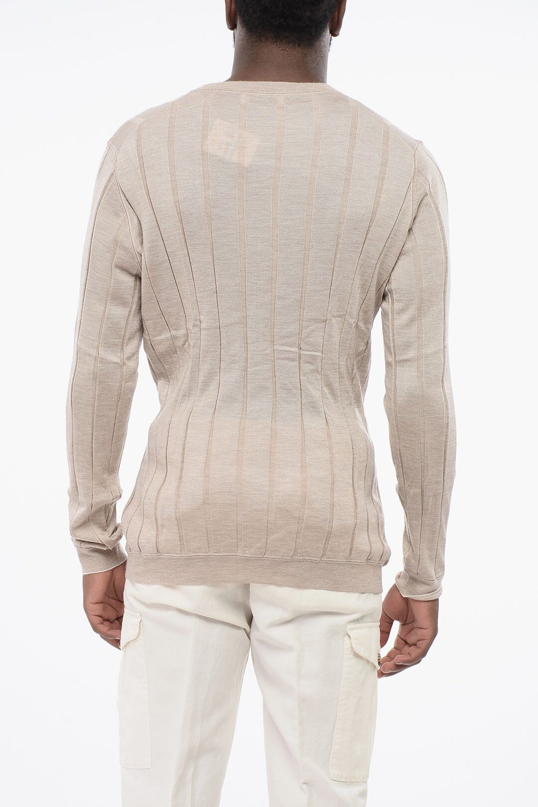 Brunello Cucinelli og1mm0725 Ribbed Cashmere Blend Sweater in Beige Size US XL / EU 56 / 4 - 2 Thumbnail