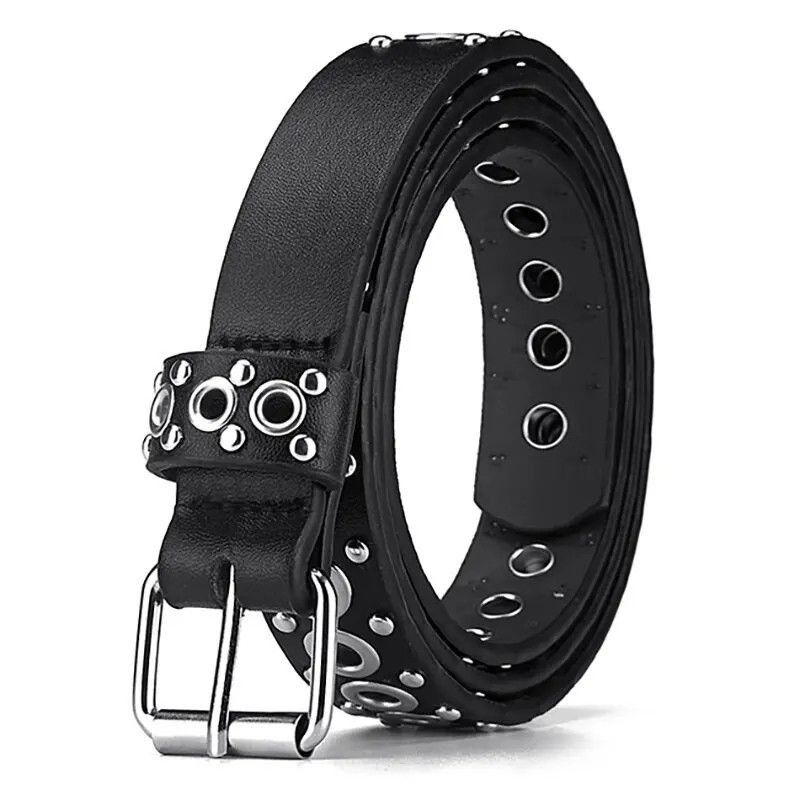 Designer 110cm Round Hole Punk Black Belt Size ONE SIZE - 4 Thumbnail