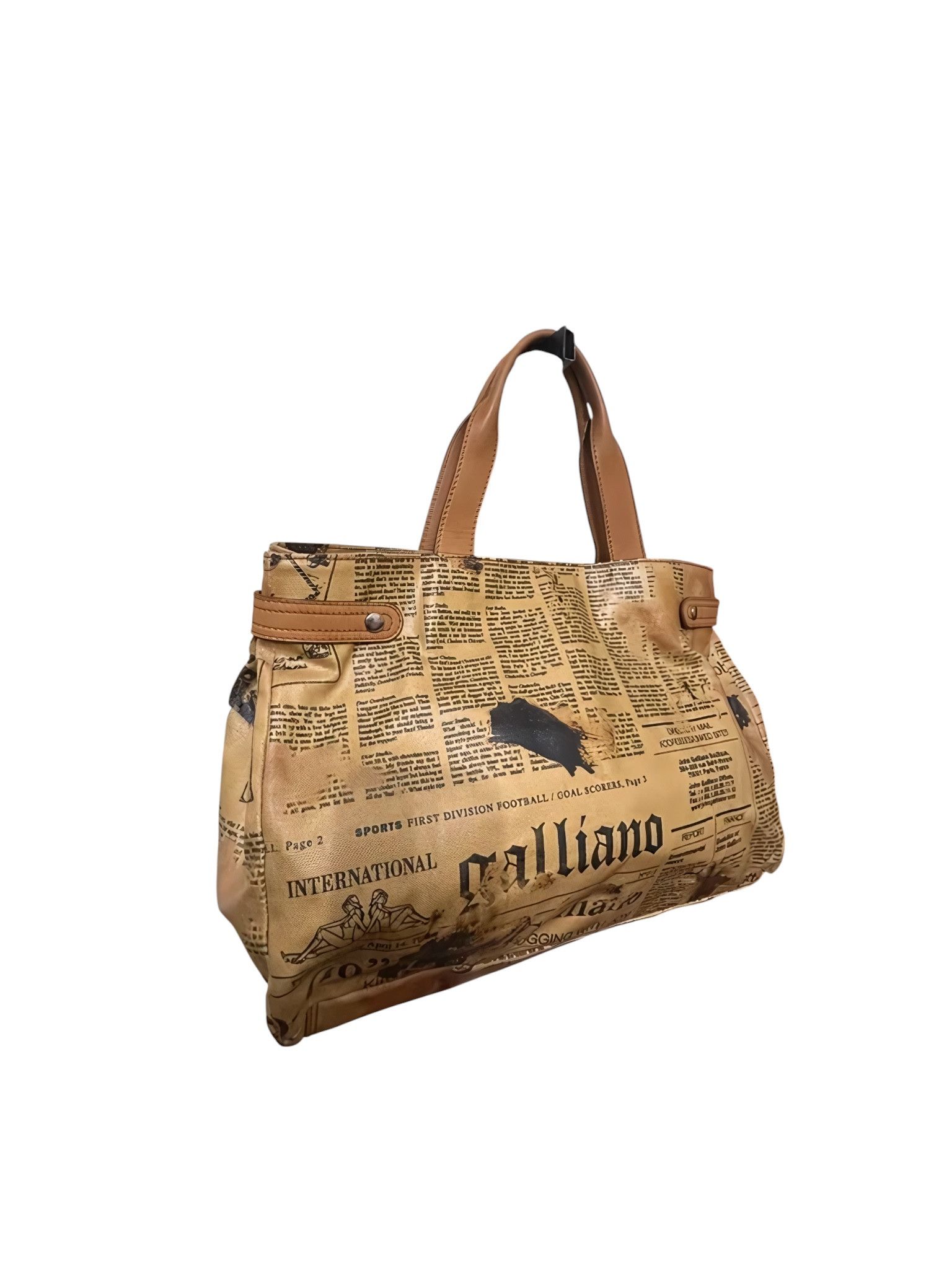 John Galliano RARE LAMBSKIN LEATHER BURNED GAZETTE PRINTED HAND BAG Size ONE SIZE - 2 Thumbnail