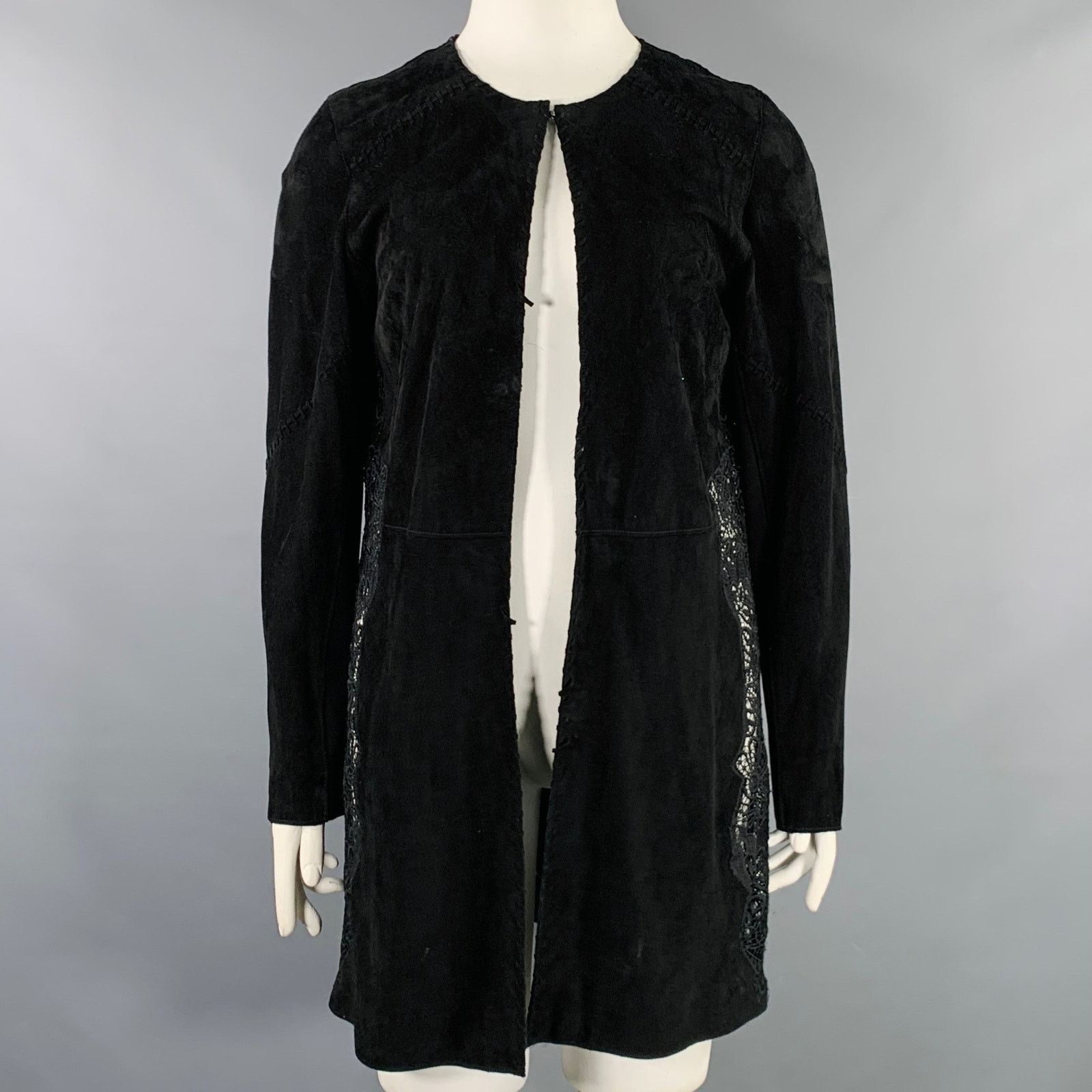Elie Tahari L Black Lambskin Suede Hook Eye Closure Jacket Size L / US 10 / IT 46 - 1 Thumbnail