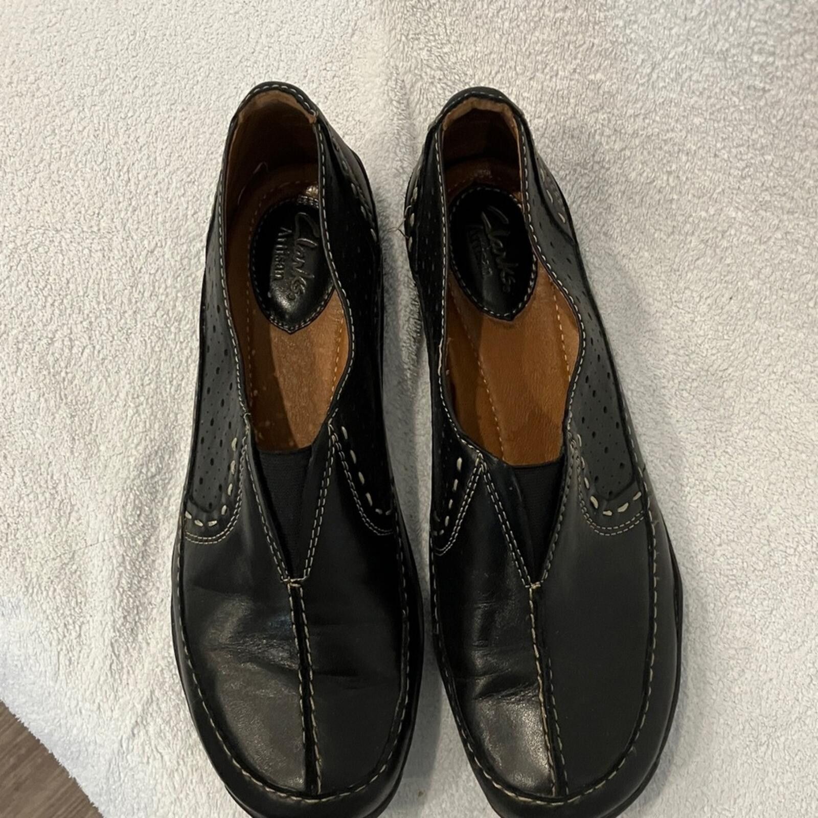 Clarks Clarks Artisan Black Leather Slip-On Shoes Size US 8 / IT 38 - 1 Thumbnail