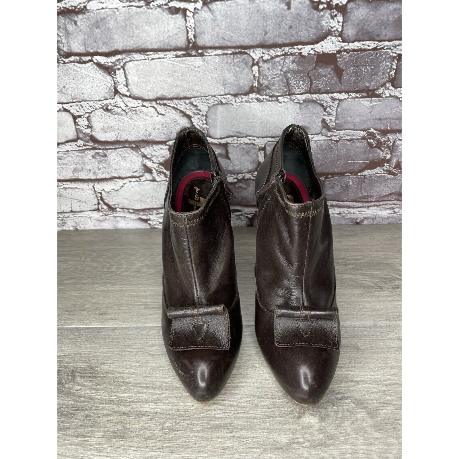 Seven 7 7 Seven for all Mankind Brown Leather Wooden Heel Booties Wo Size US 9.5 / IT 39.5 - 12 Thumbnail